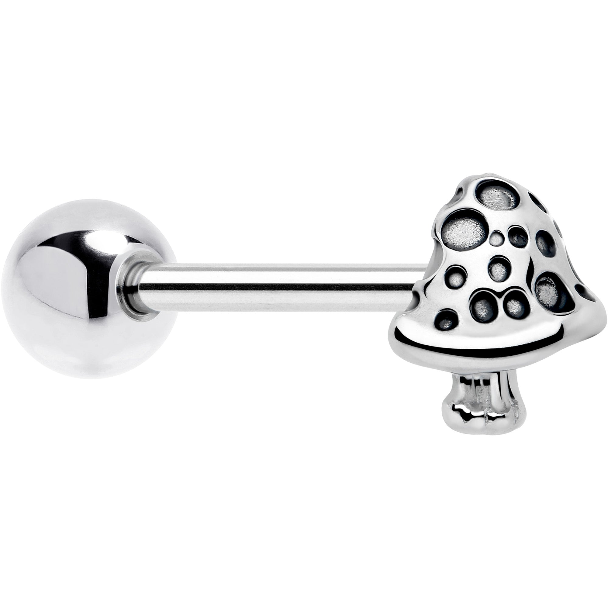 Textured mushroom barbell tongue ring
