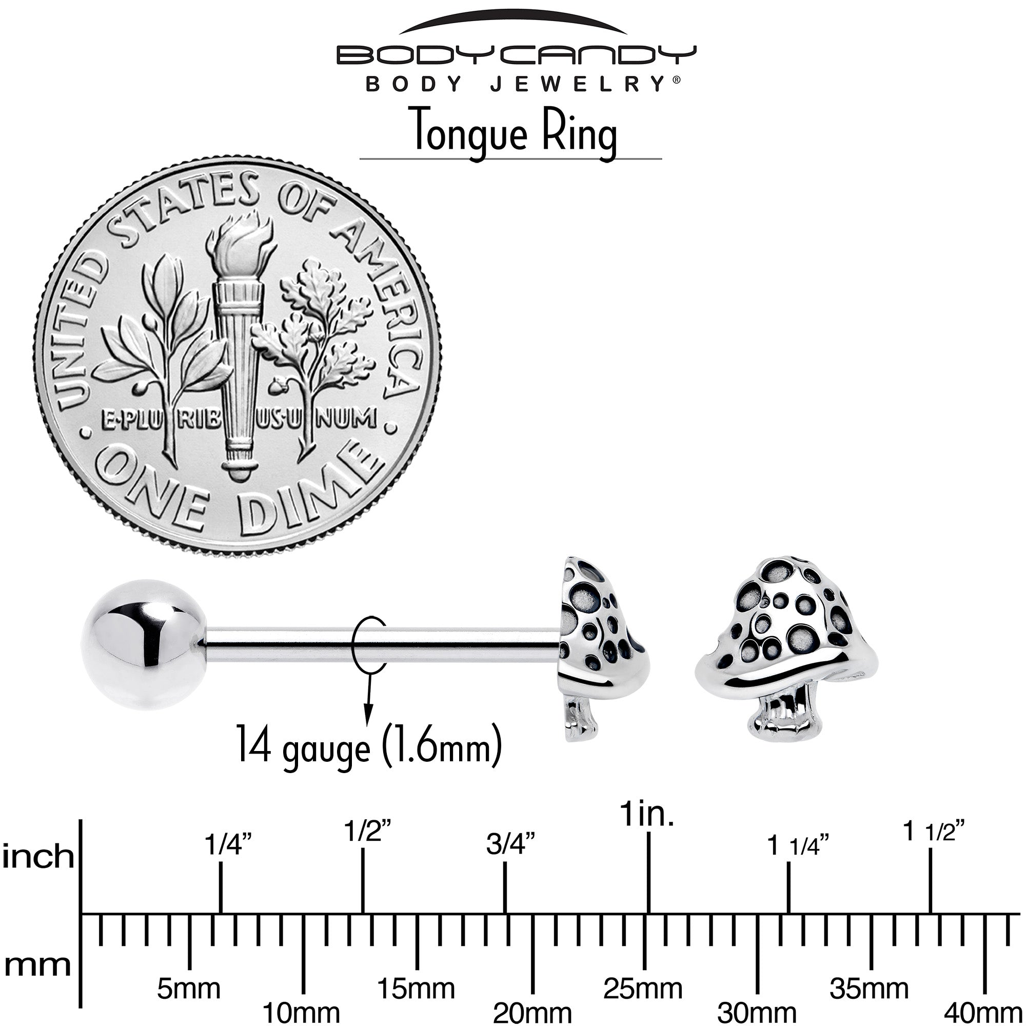 Mushroom design barbell tongue piercing
