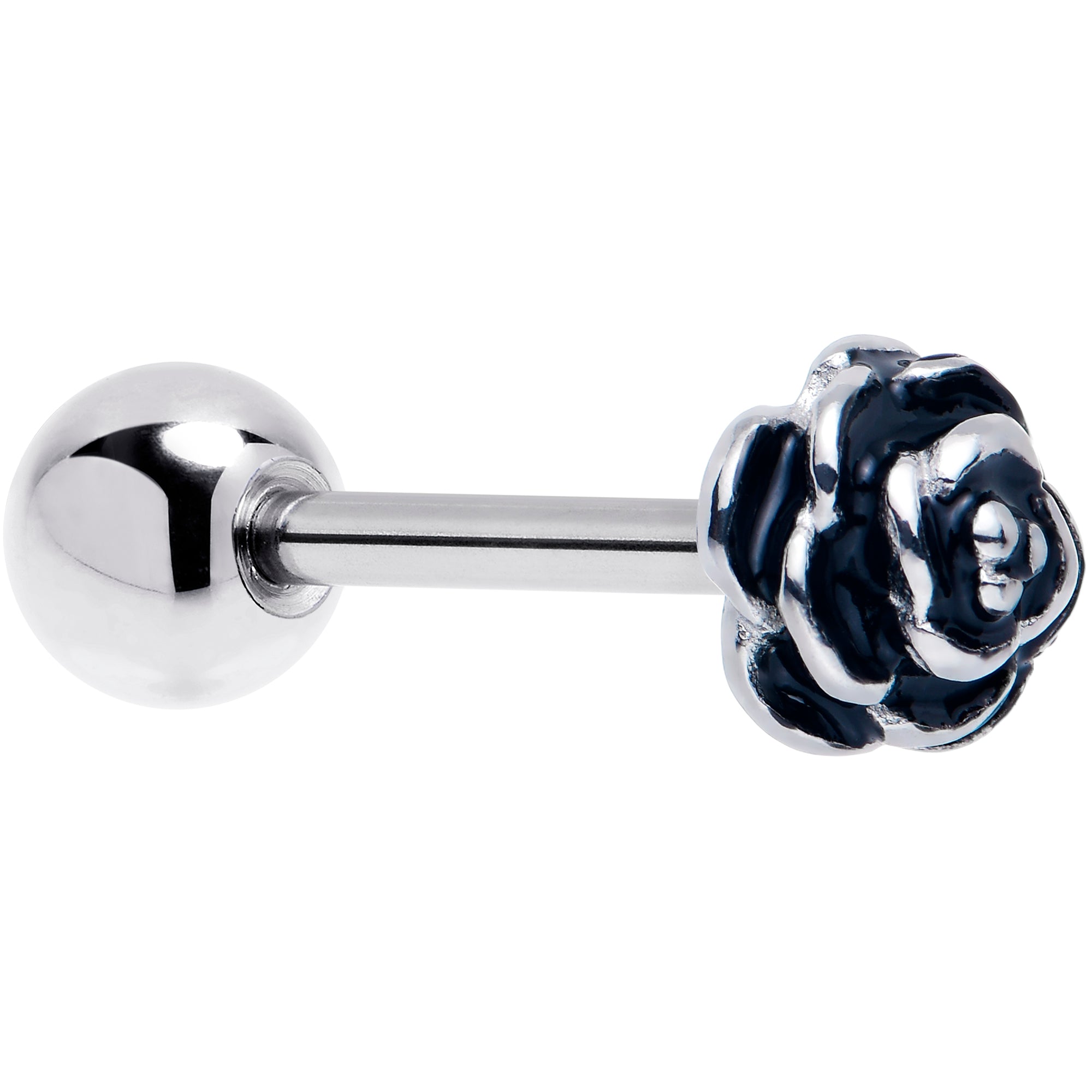 Retro Flower Rose Barbell Tongue Ring