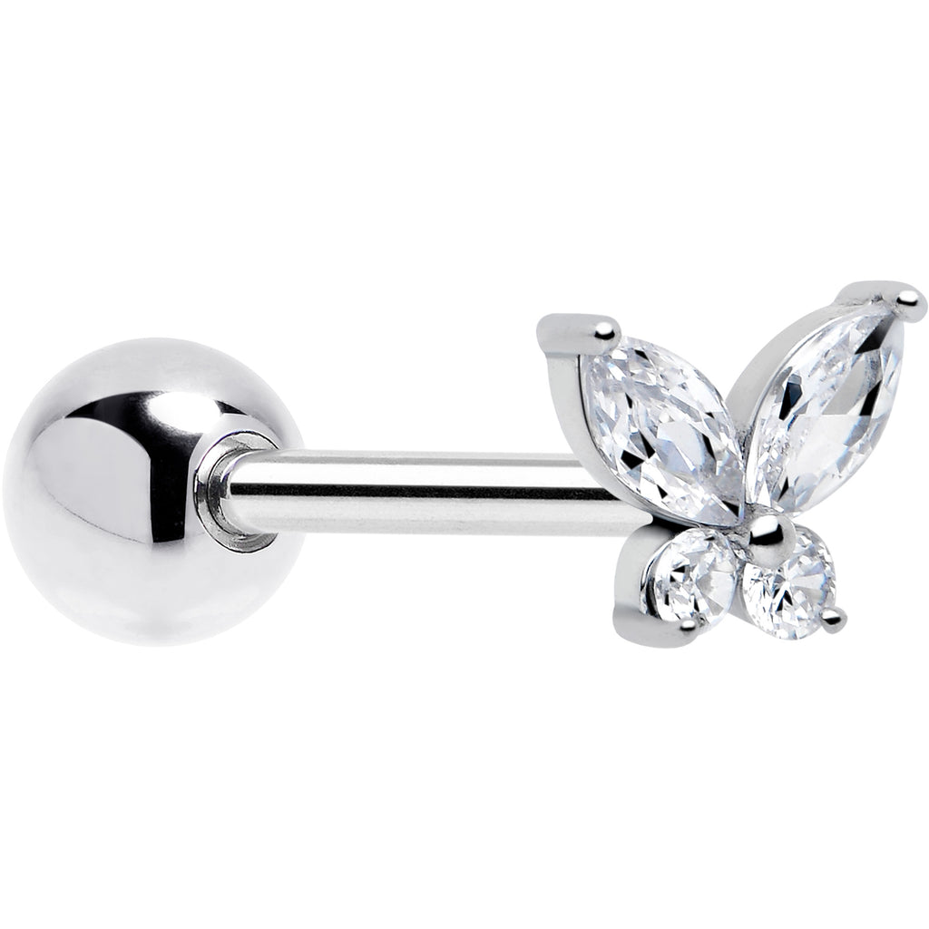 Clear butterfly tongue ring with open wing design
