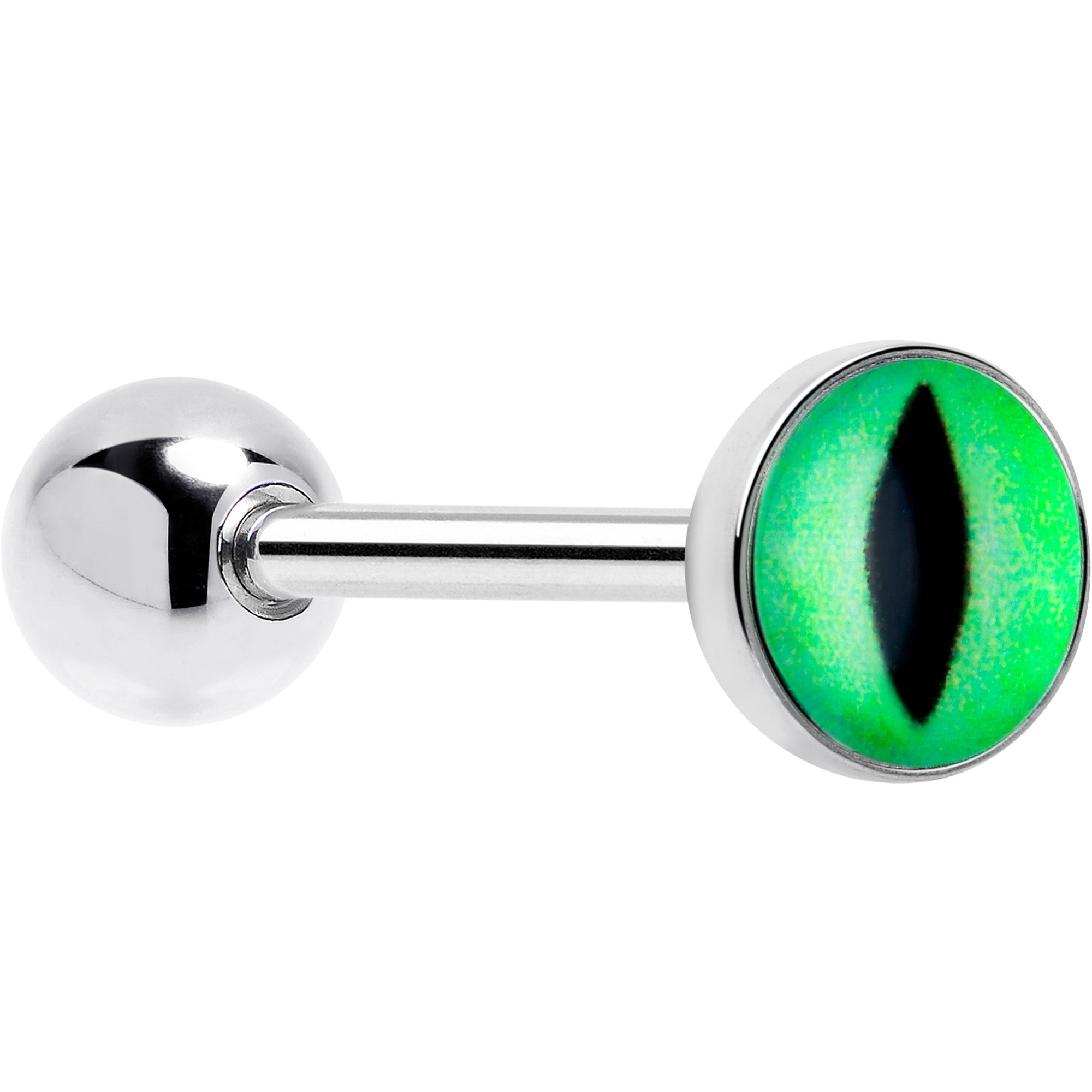 Kitty green eye uv reactive tongue ring