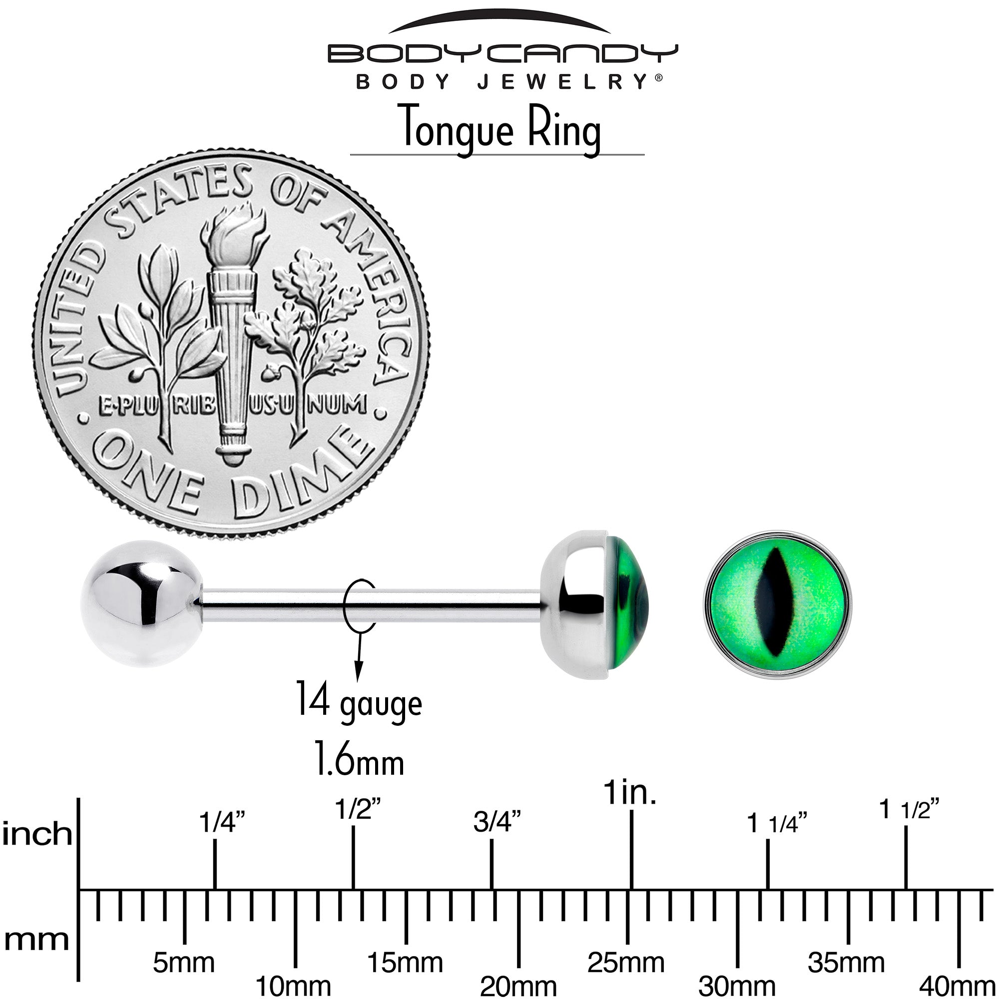 Body jewelry green eye uv reactive tongue barbell