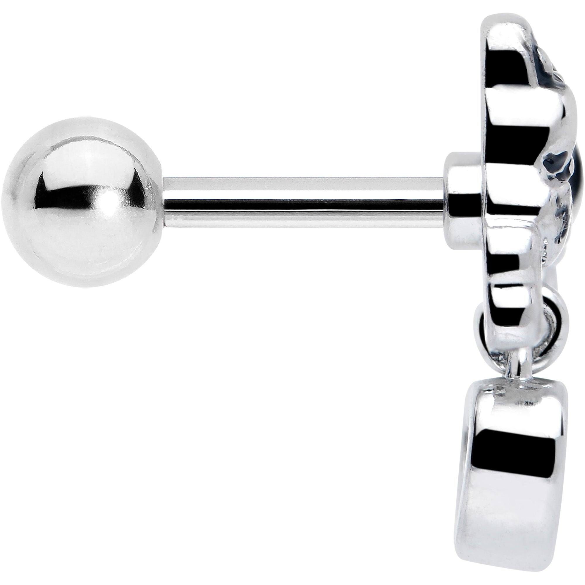 16 Gauge Cartilage Earring Pink CZ Gem Sleepy French Bulldog Dangle