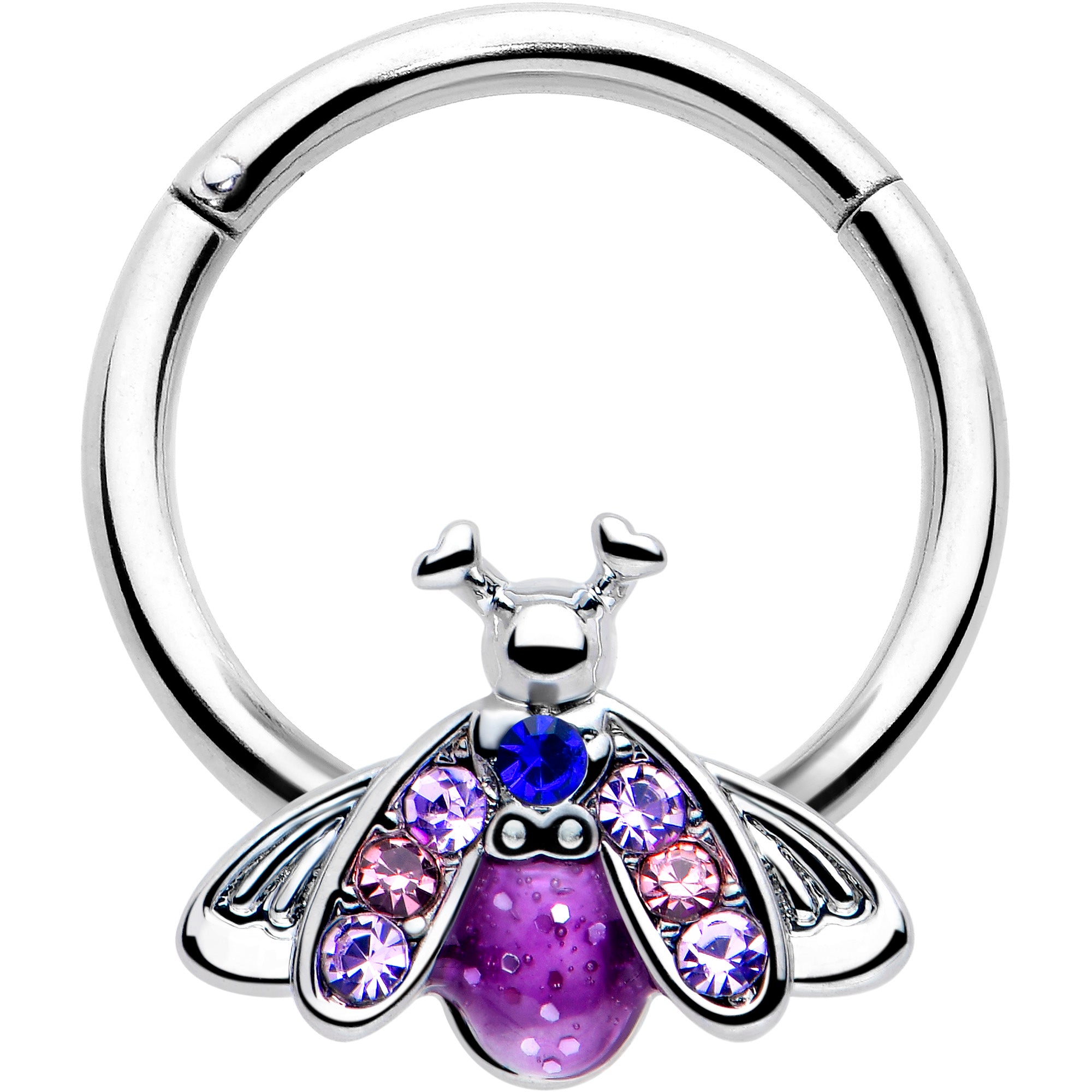 16 Gauge 3/8 Pink Blue Gem Insect Hinged Segment Ring
