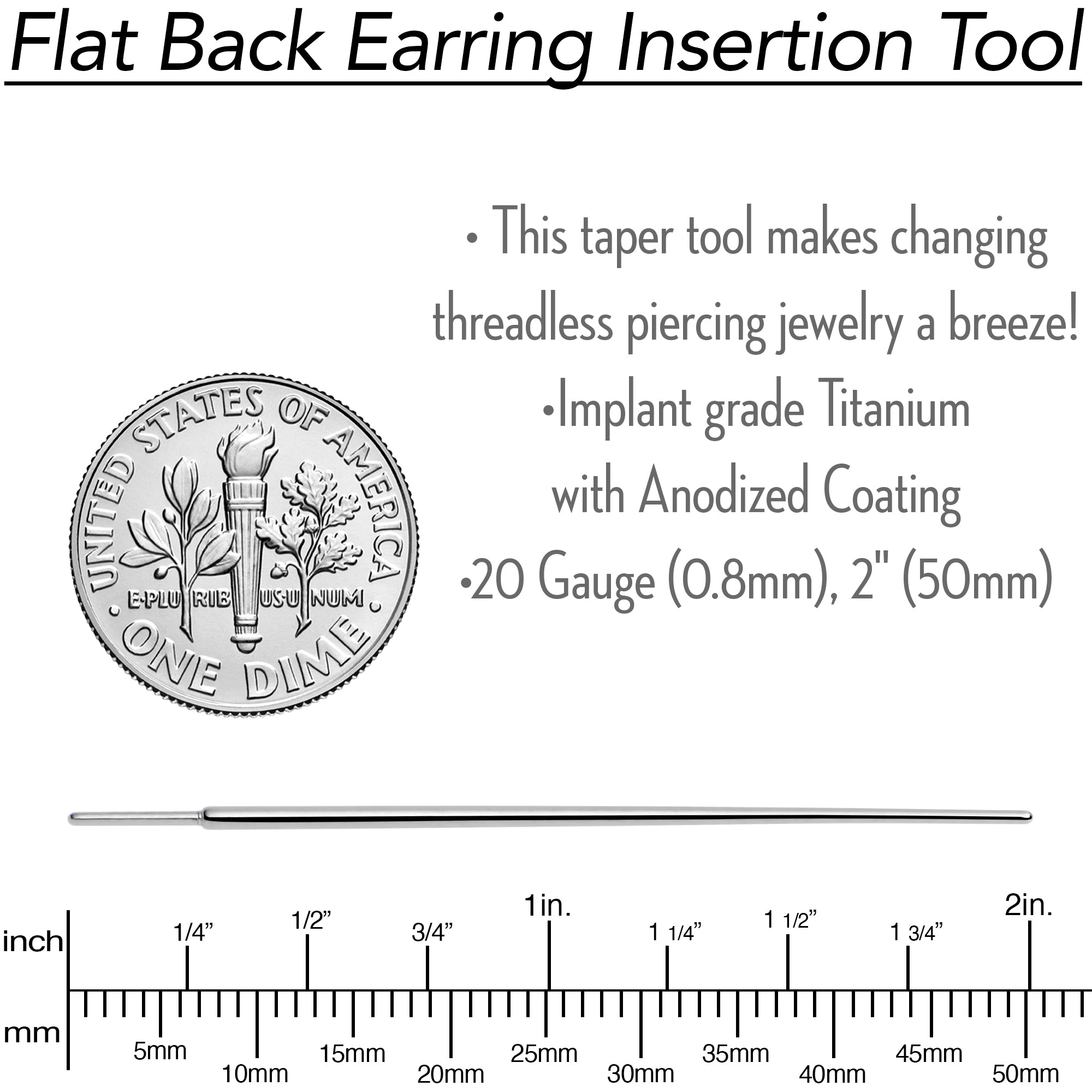 Flat Back Earring Insertion Tool - Silver Titanium