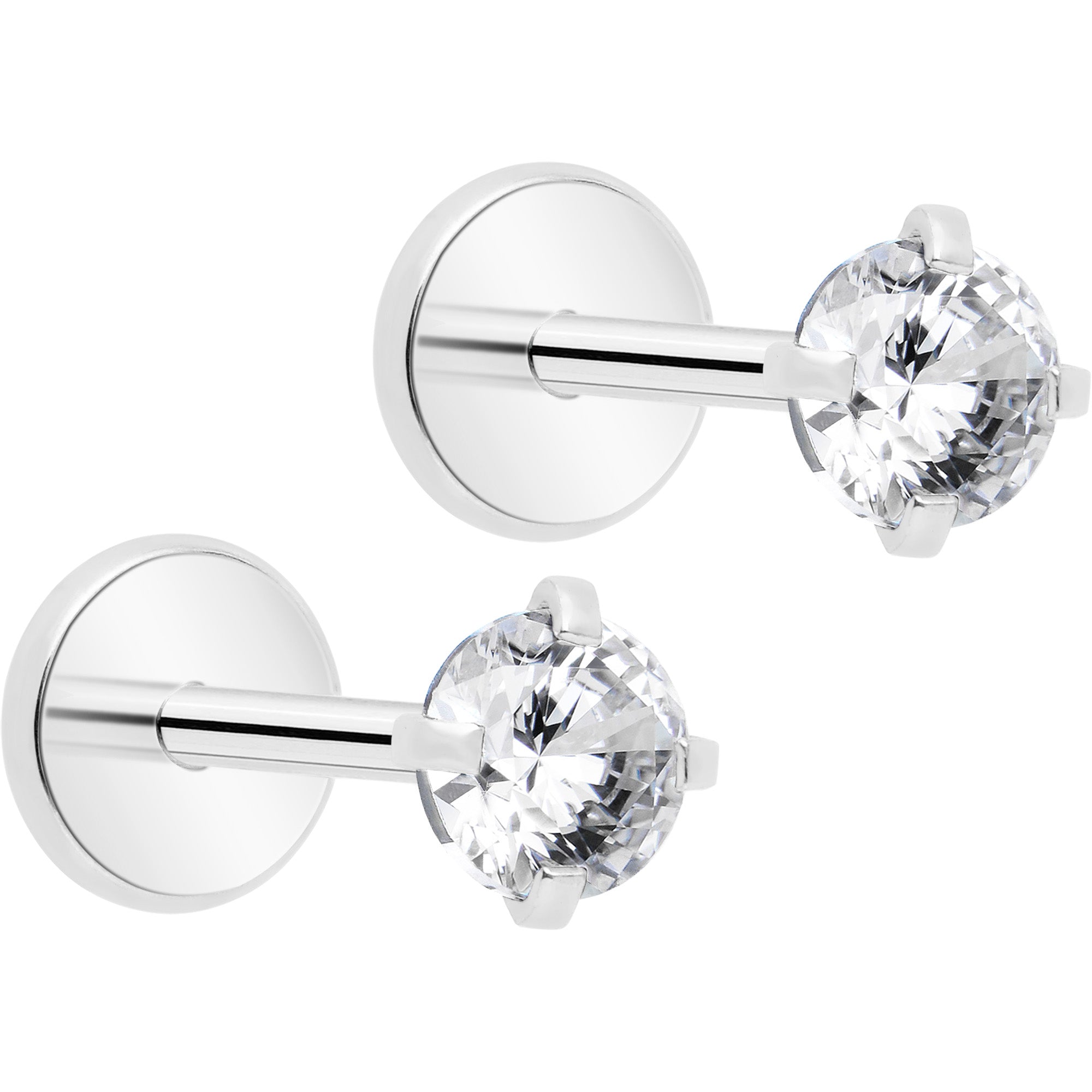 3mm Blue CZ Round Flat Back Stud Earrings