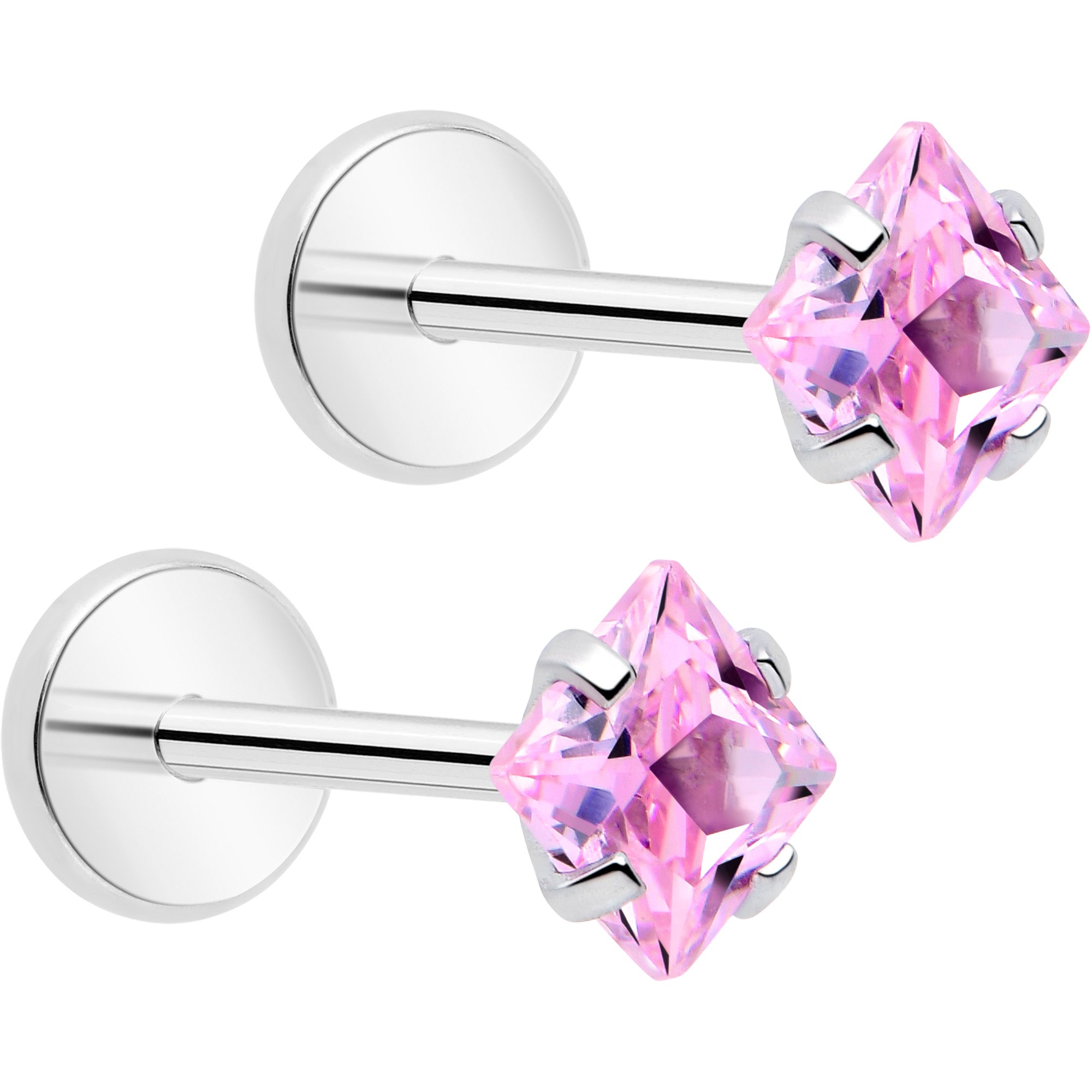 3mm Clear CZ Gem Square Flat Back Stud Earrings Pair