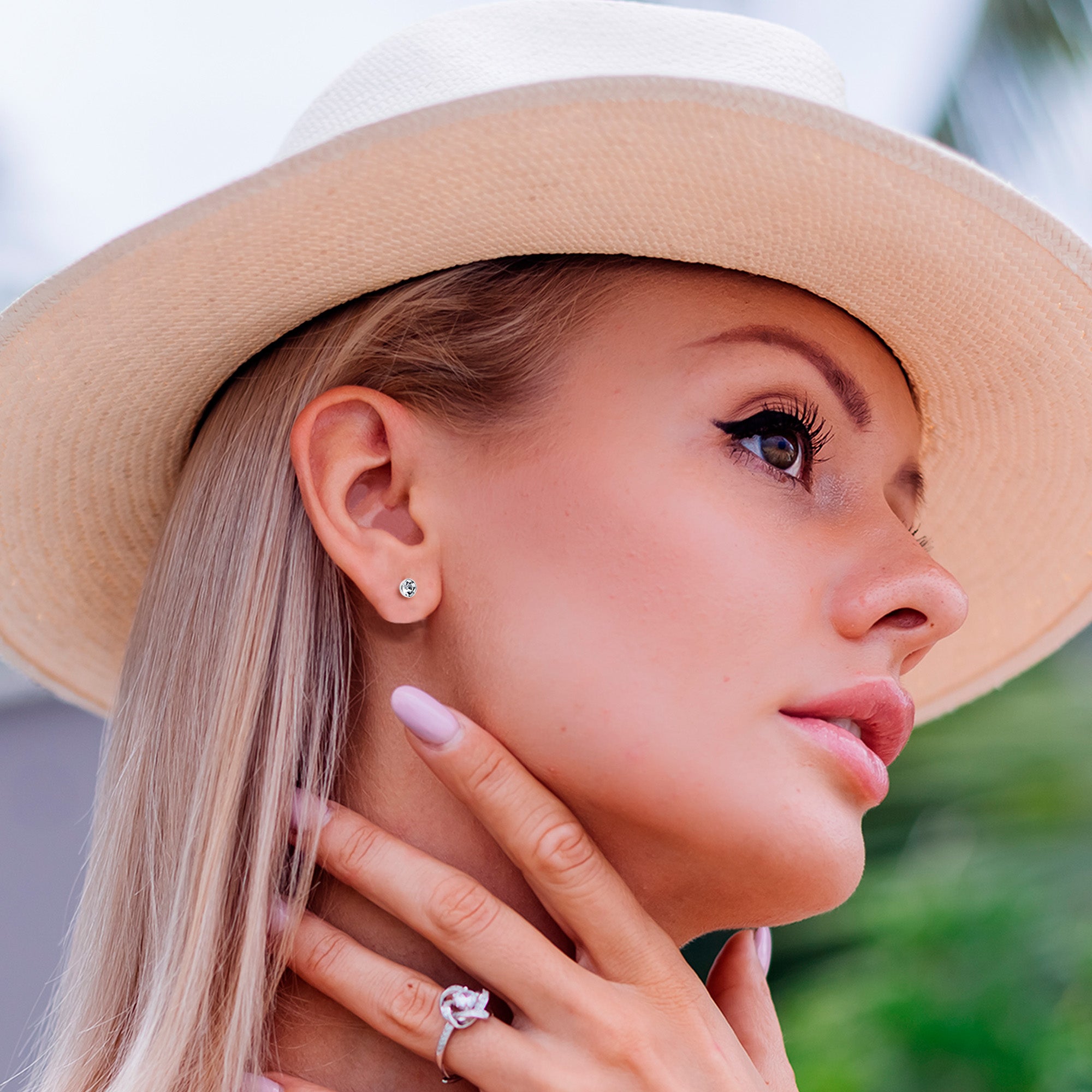 CZ Gem 4mm Round Flat Back Stud Earrings Set