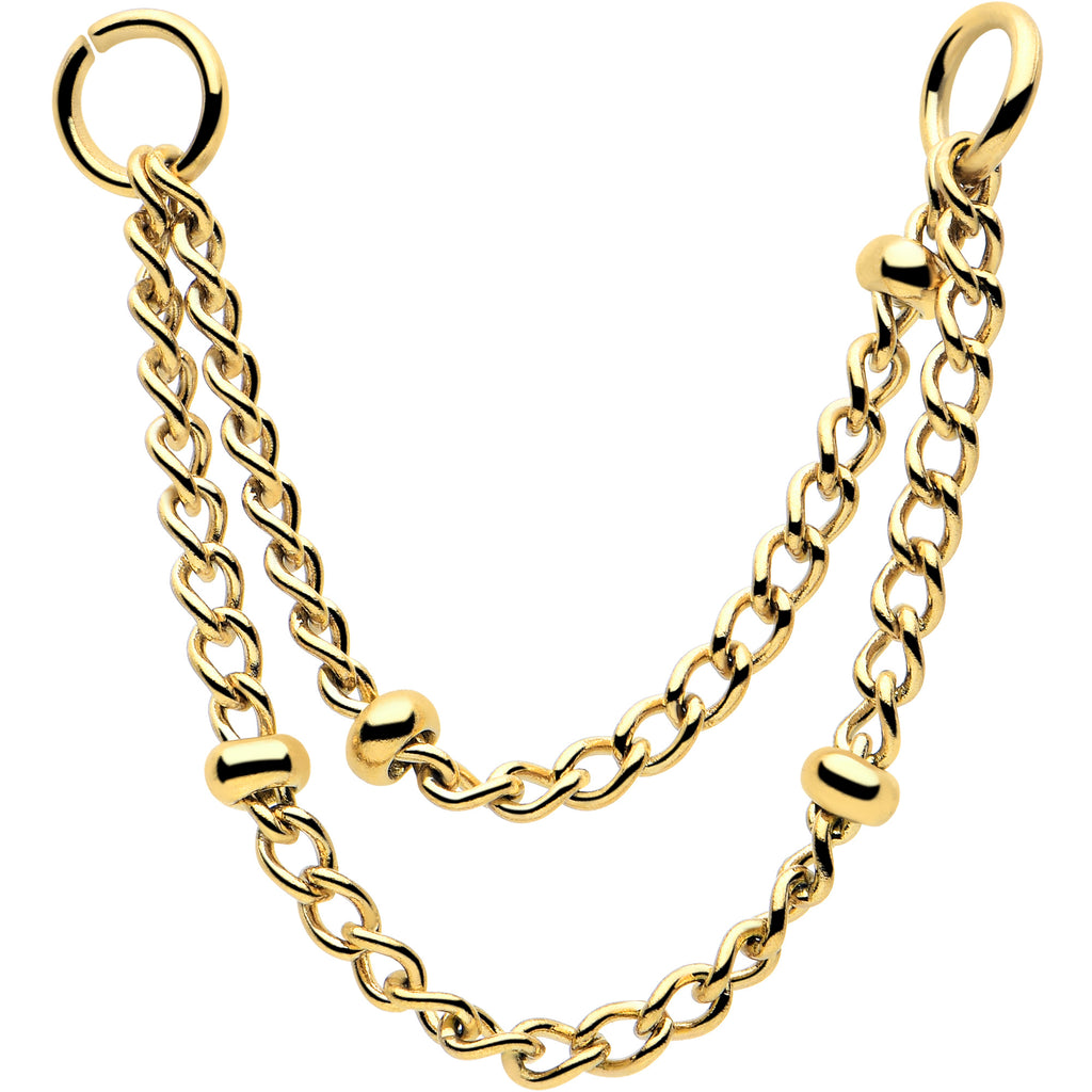 Gold tone flat back earring with removable connector chain