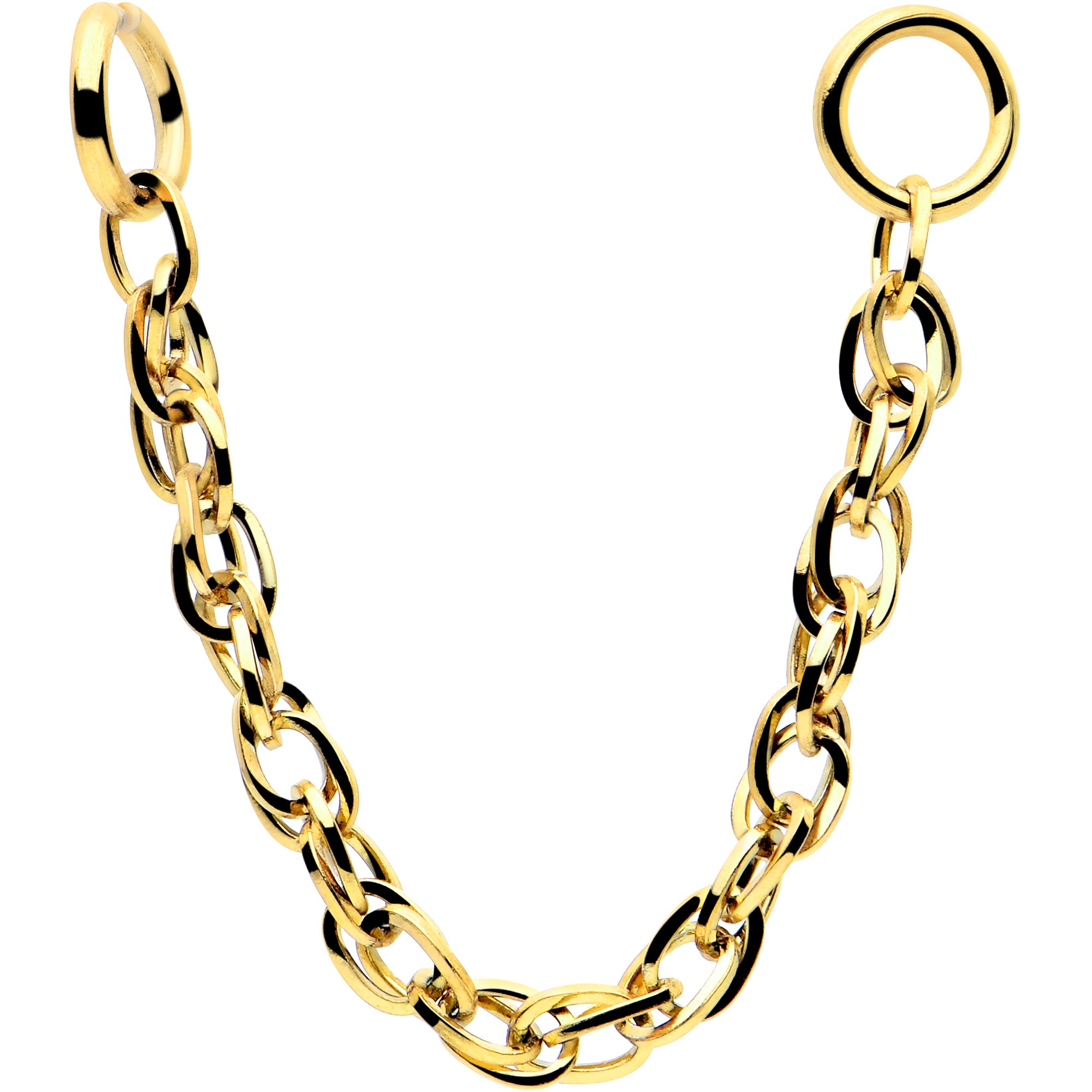 Gold tone flat back earring with removable chain links