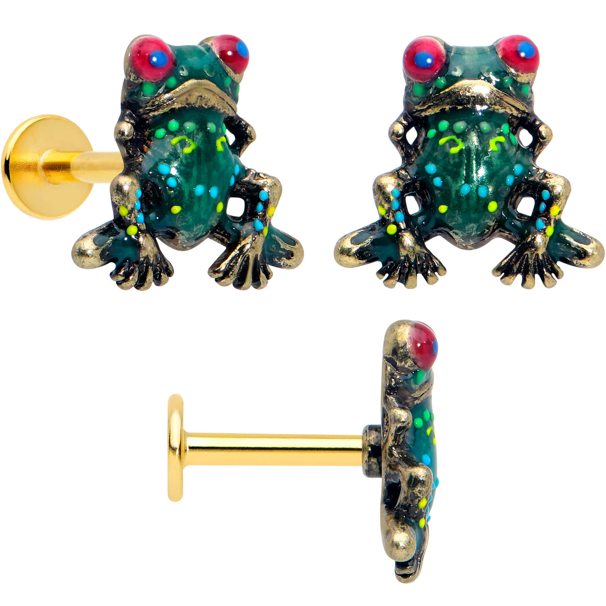 16G Frog Flat Back Earring Set Internally Threaded 3 Pack
