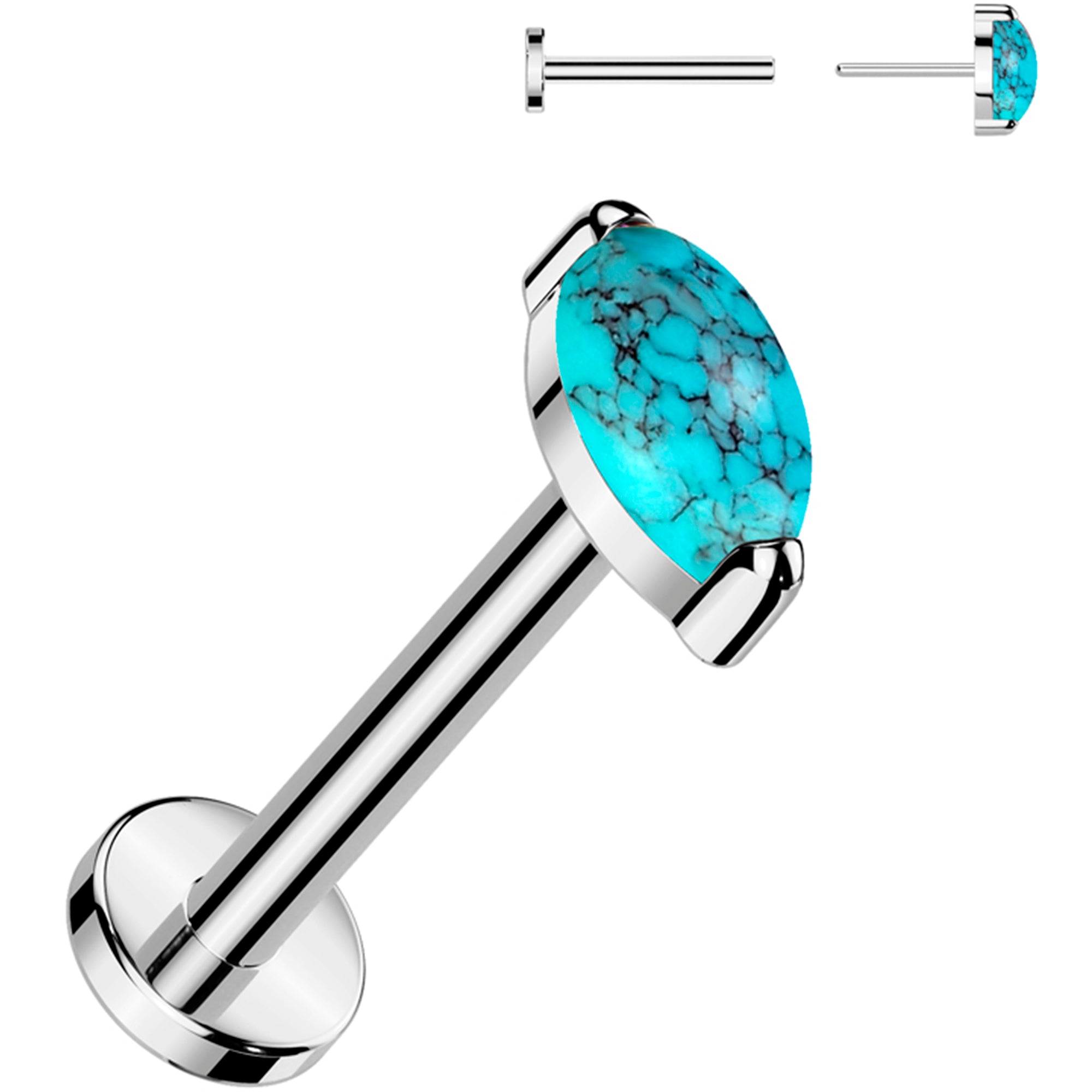 18G 5/16 Natural Turquoise Oval Medical Grade Titanium Flat Back Earring