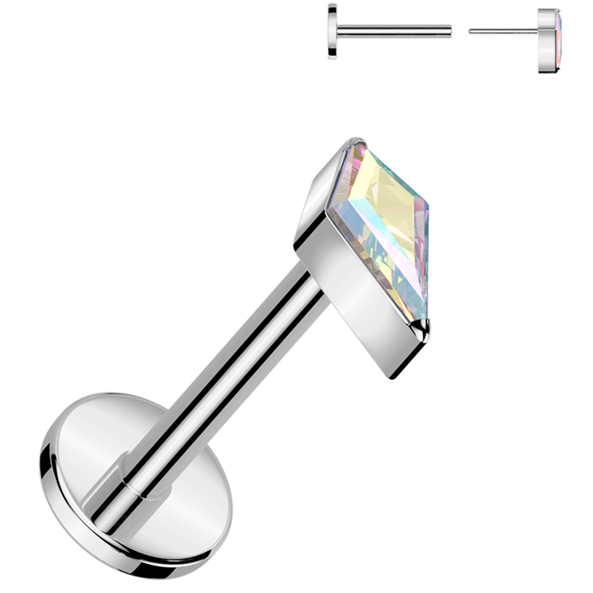 18G 5/16 Aurora CZ Gem Spear Medical Grade Titanium Flat Back Earring