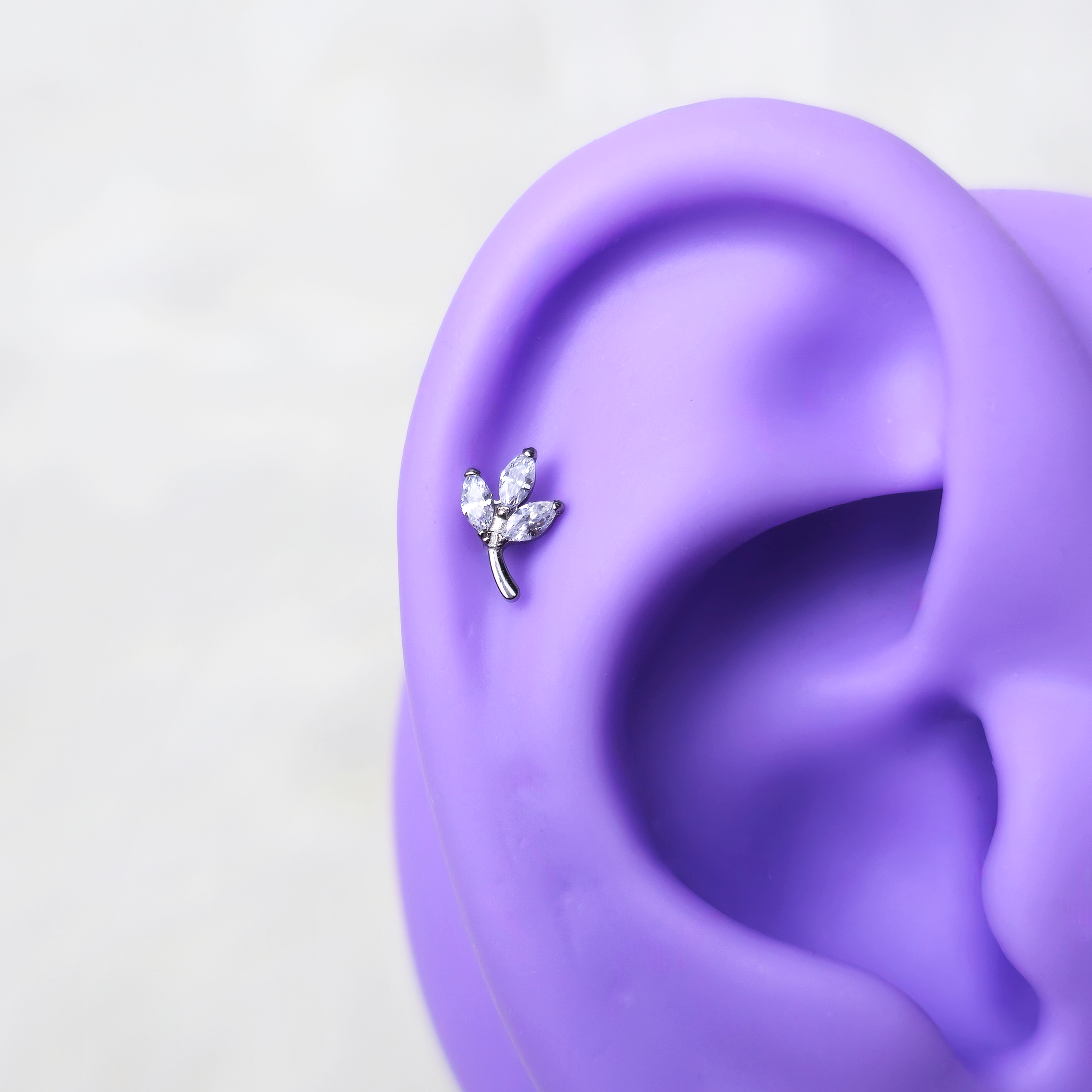 16G 1/4 CZ Gem Leaves Medical Grade Titanium Reversible Flat Back Earring