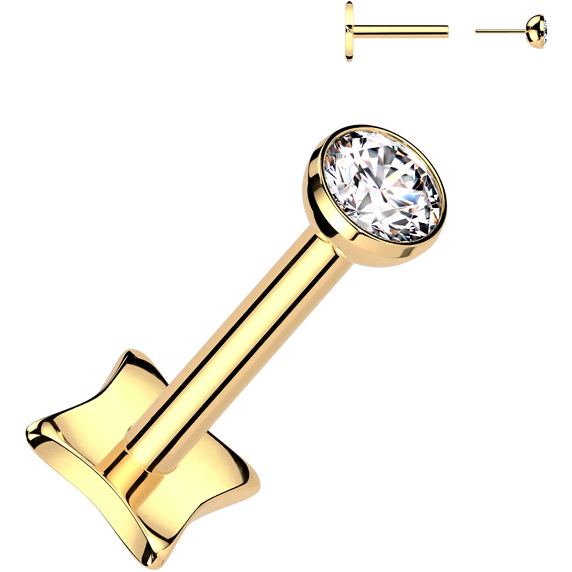 18G 5/16 3mm CZ Gem Gold PVD Medical Grade Titanium Reversible Flat Back Earring