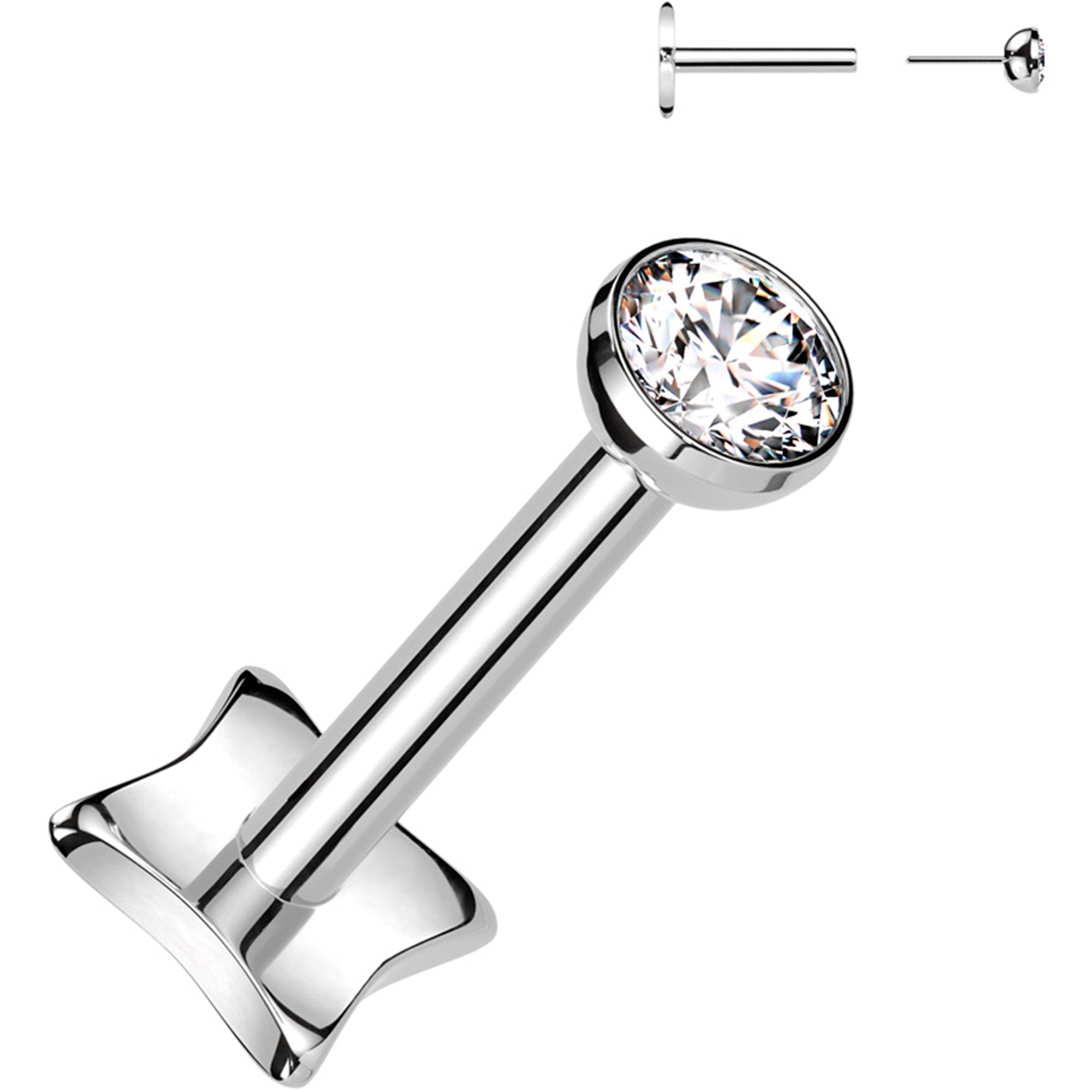 18G 5/16 3mm CZ Gem Medical Grade Titanium Reversible Flat Back Earring