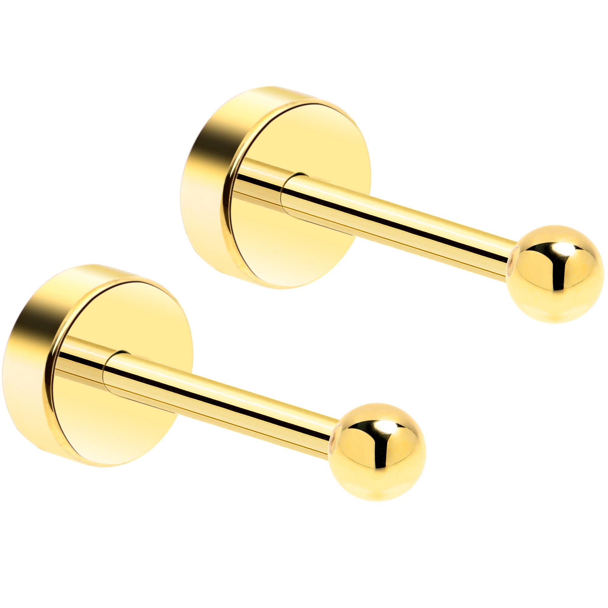 14k Yellow Gold Plated 2mm Ball Flat Back Stud Earrings Pair