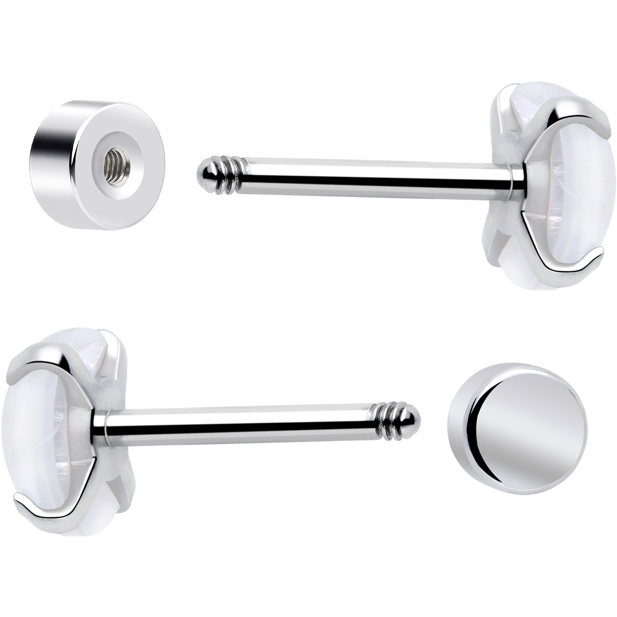 Flat Back White Synthetic Opal Stud Earrings Set of 3