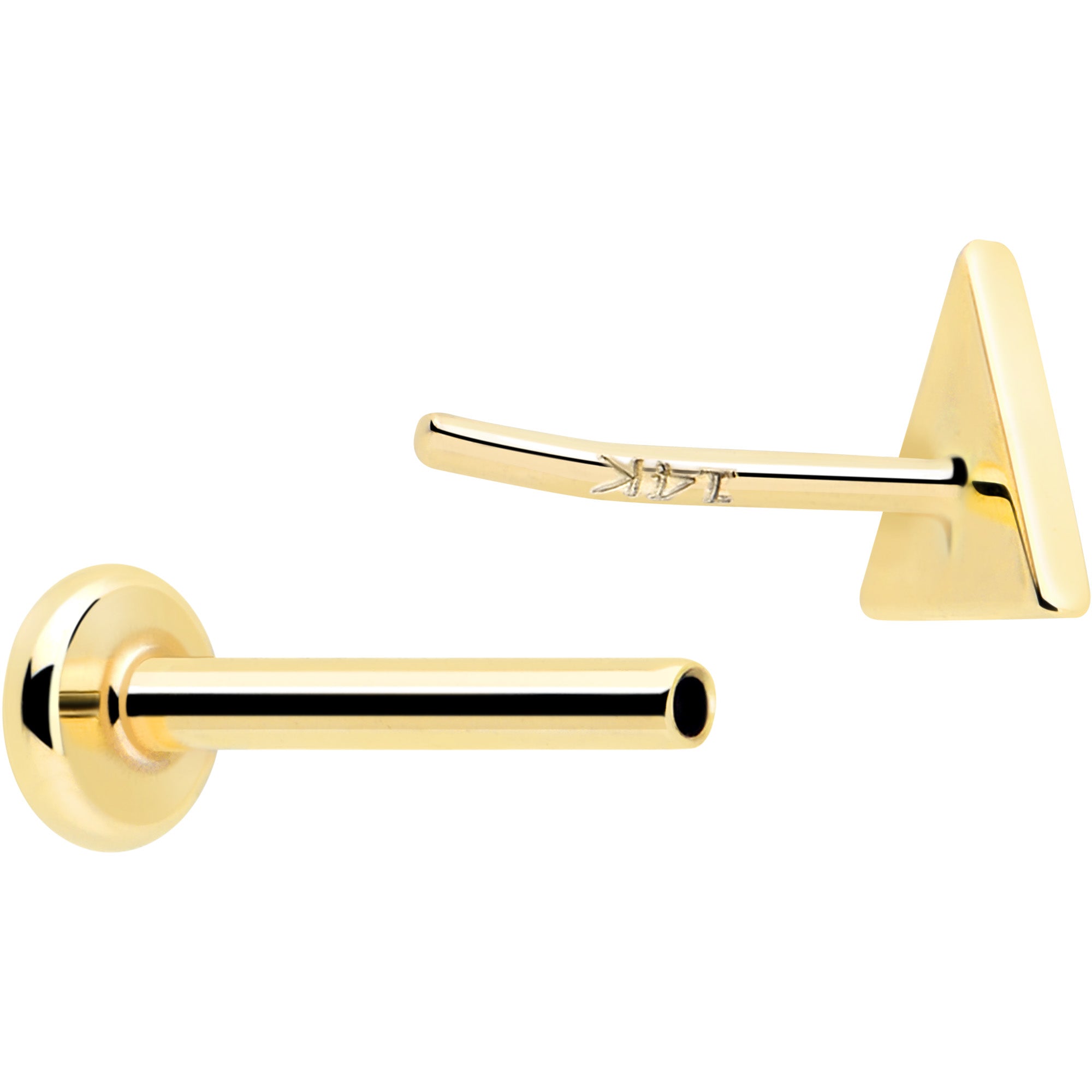 yellow gold 14k 20 gauge triangle flat back earring