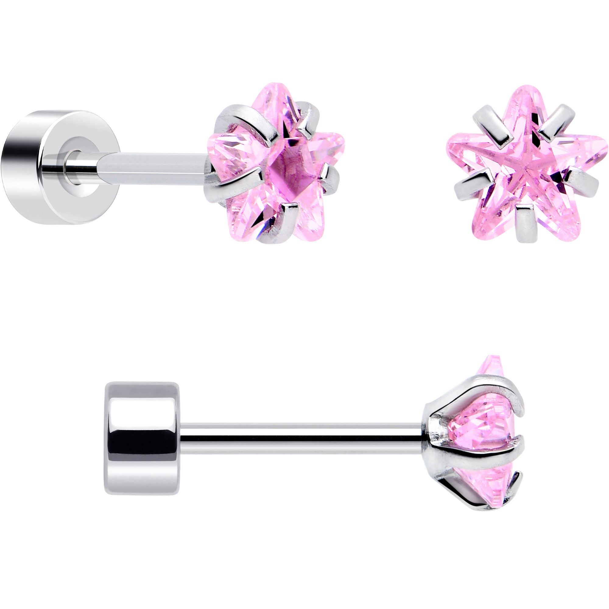 Flatback Earring Set with Pink Aurora Gem Star Heart Flower