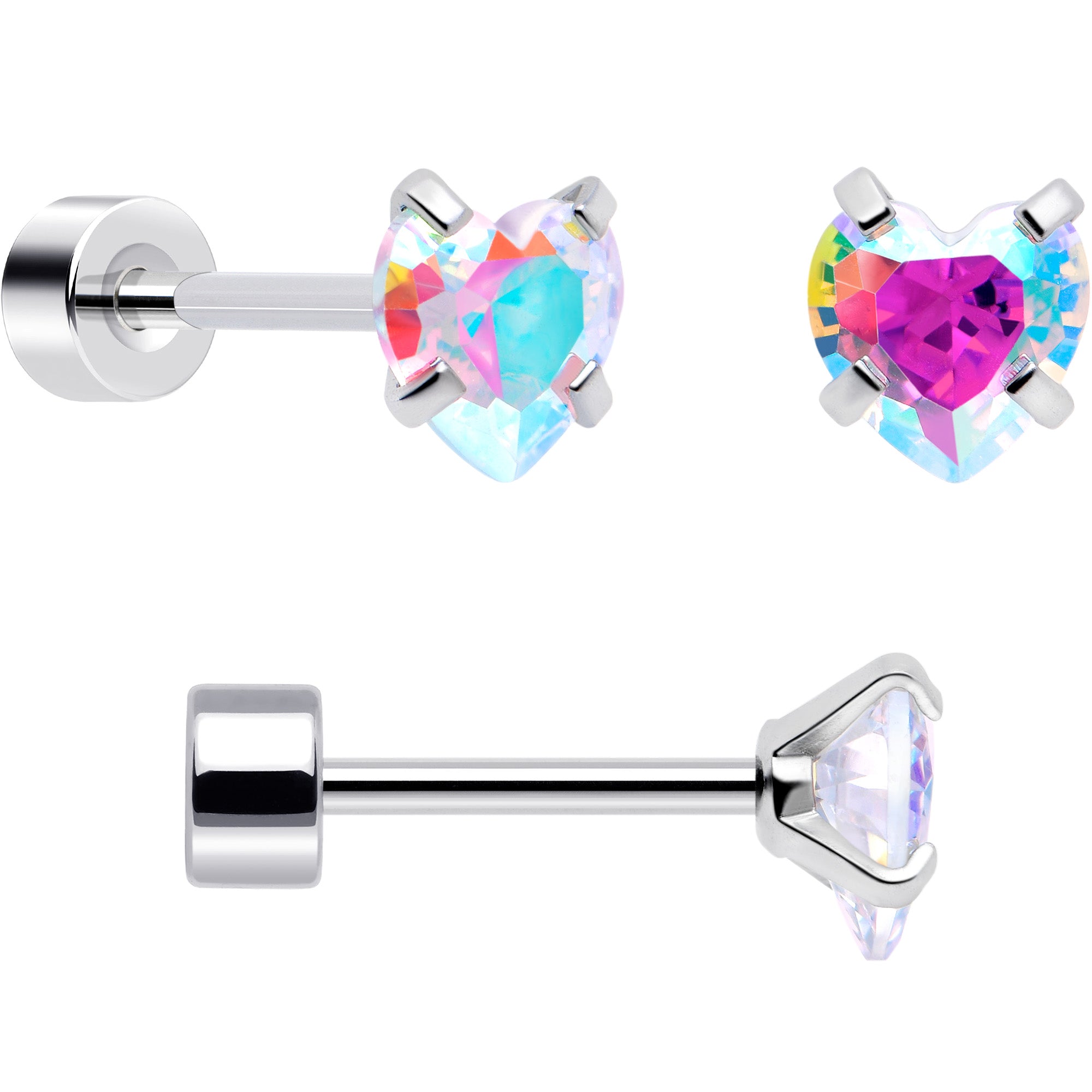 Pink Aurora Gem Star Heart Flower Earrings Set for Body Jewelry