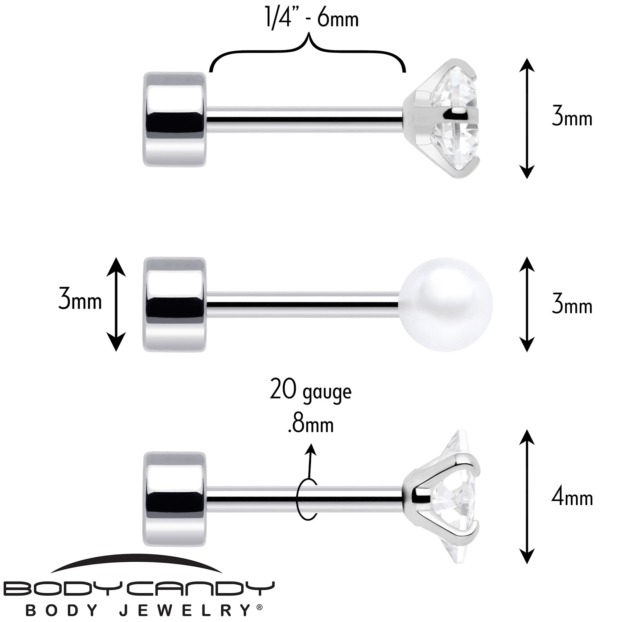 20 Gauge White Orb Earrings with Clear Gem Set of 6