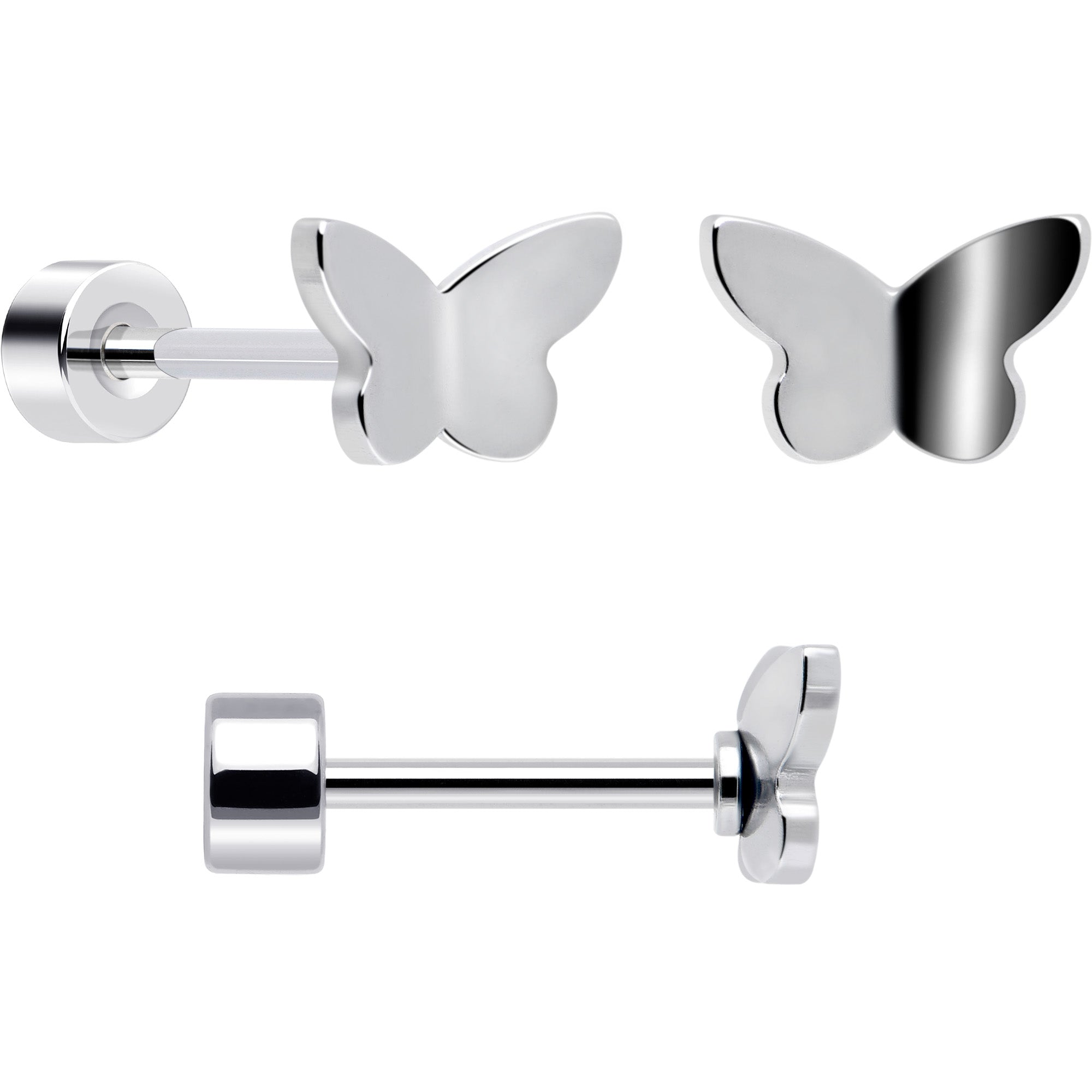 White Orb Butterfly 20 Gauge Aurora Gem Flatback Earring Set