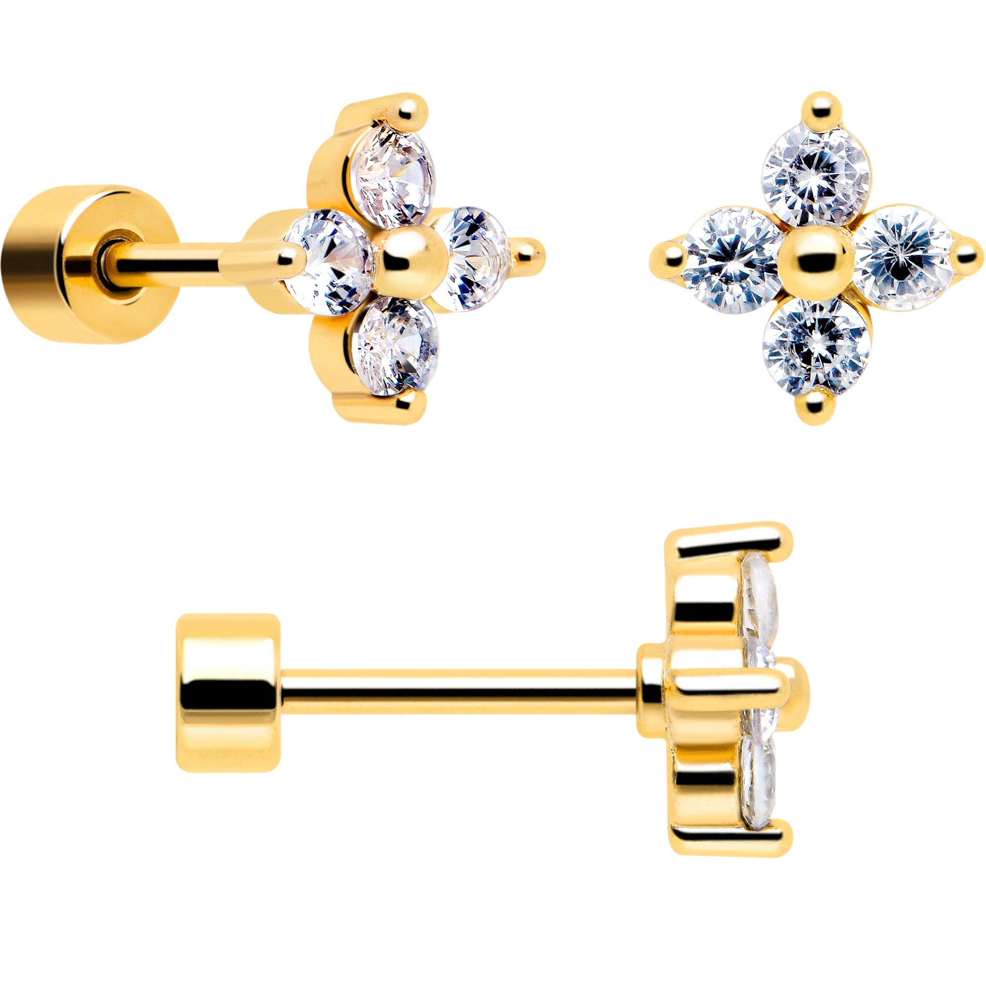 20 Gauge Ball Chain Dangle Flatback Earrings with Clear Gem Details