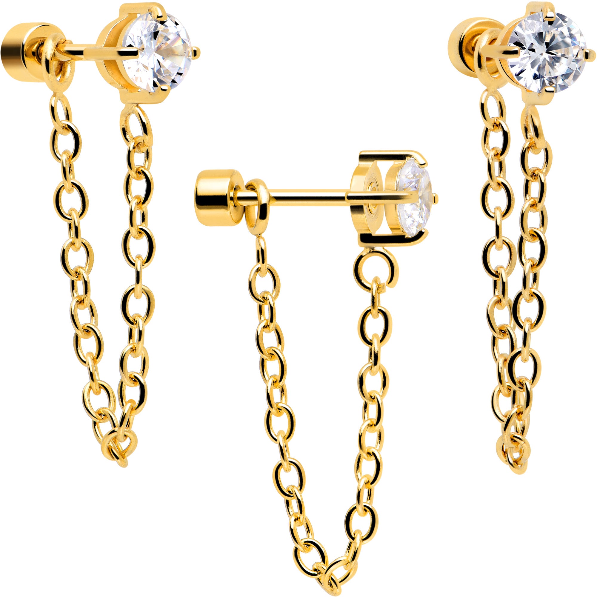 Gold Tone Clear Gem Dangle Earrings Set of 6 for 20 Gauge Piercings