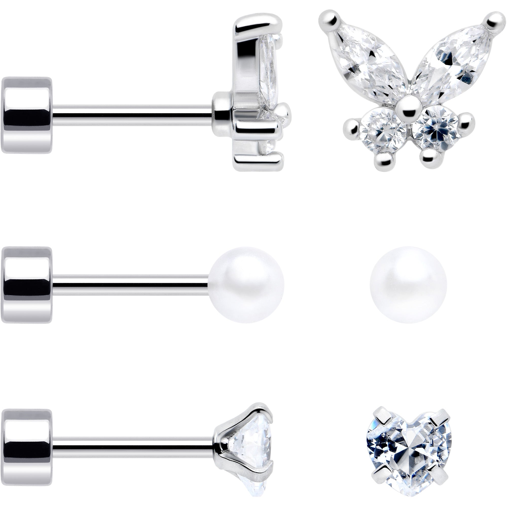 White Orb Butterfly Flatback Earrings Set of 6