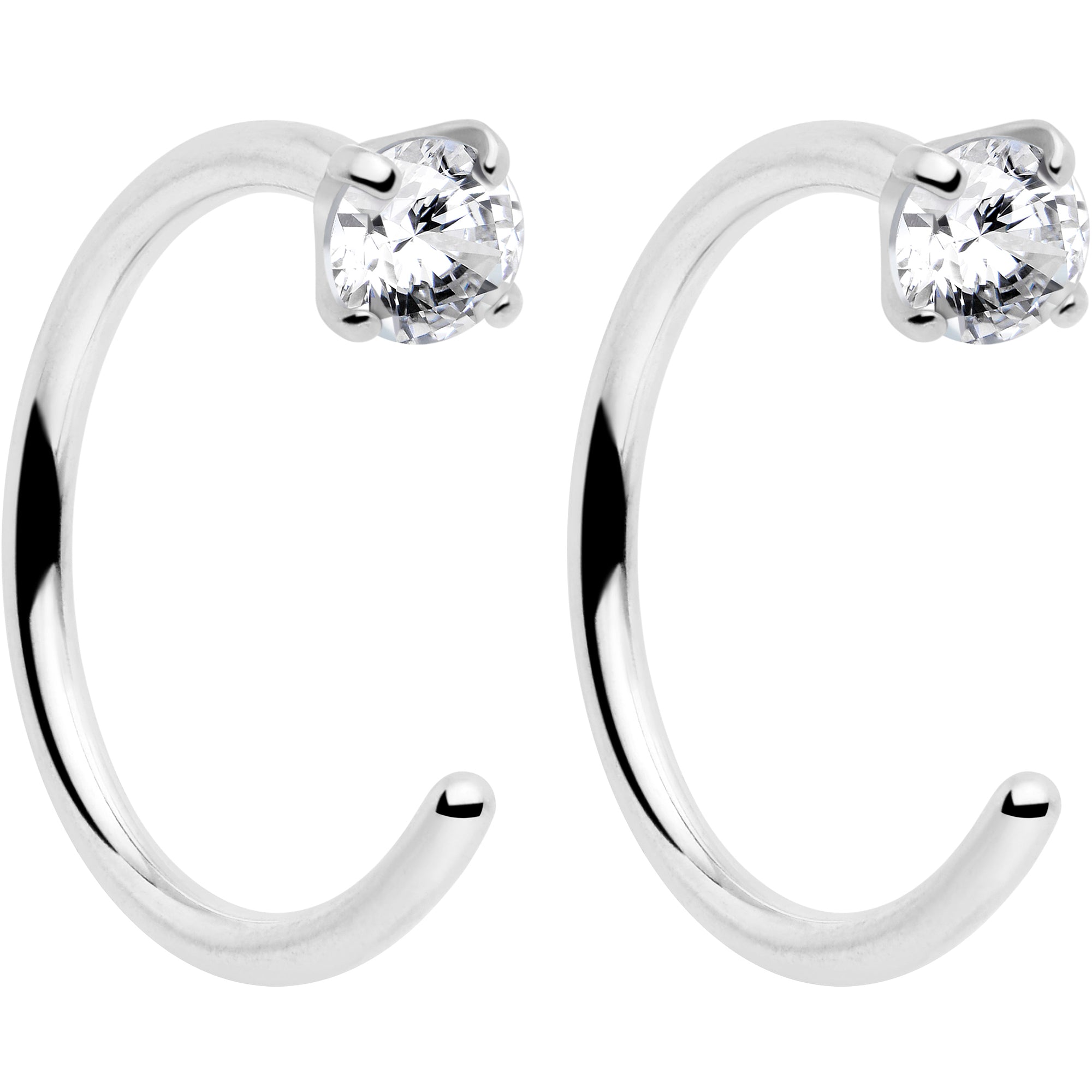 20 Gauge Blue Gem Titanium Open Hoop Earrings