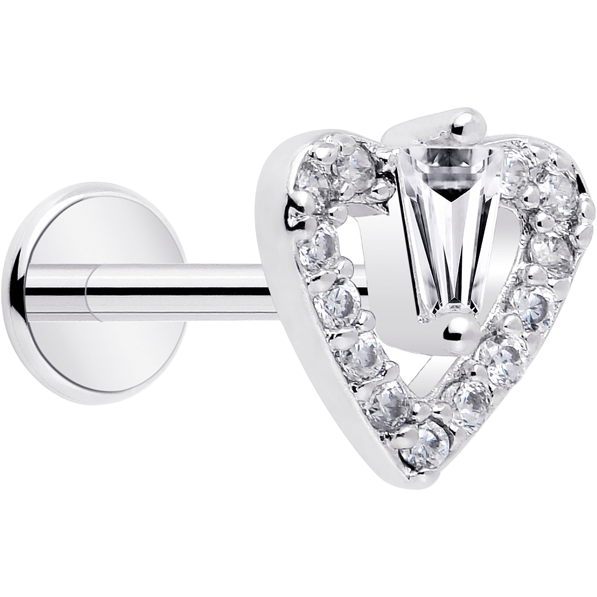 18 Gauge 5/16 Clear CZ Gem Heart Labret Monroe Tragus