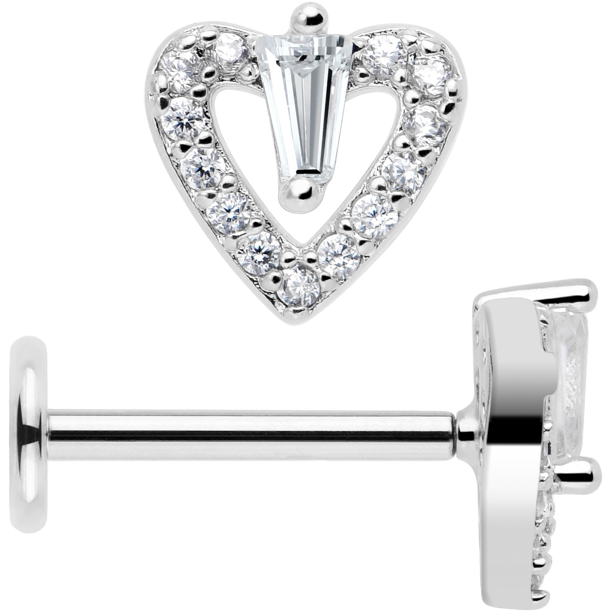 5/16 Threadless Push In Labret with Heart CZ Gem