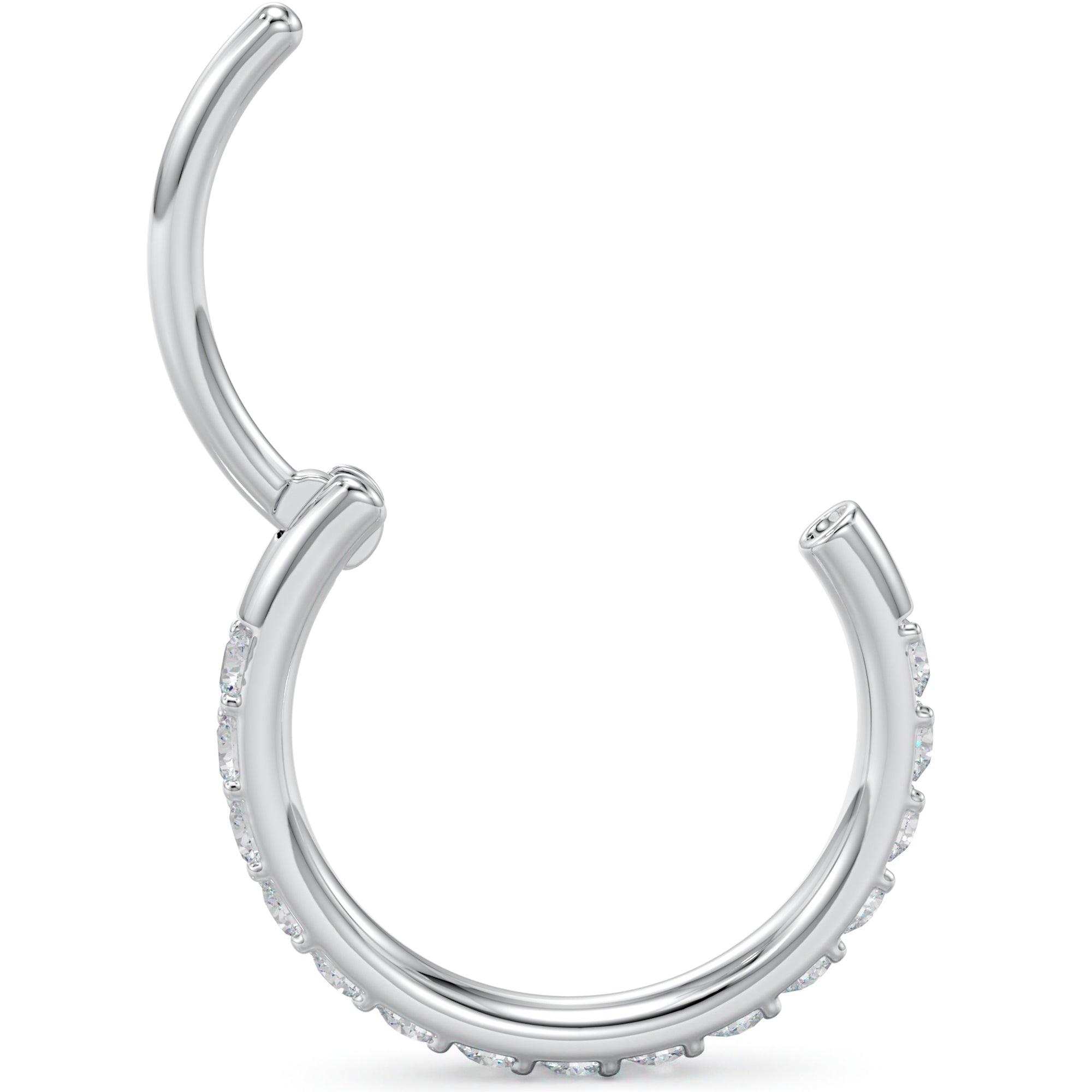 Micro Gem Titanium Hinged Nose Hoop-Hypoallergenic CZ Ring