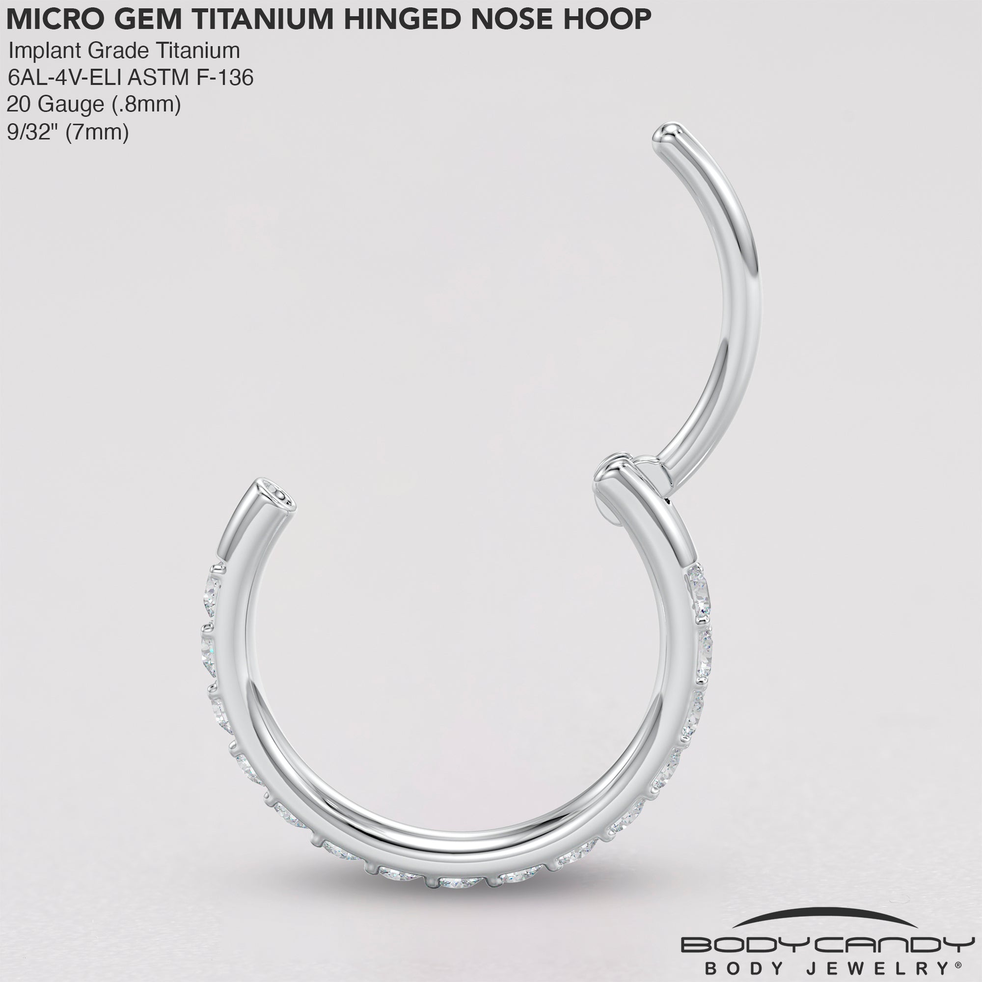Micro Gem Titanium Hinged Nose Hoop-Hypoallergenic CZ Ring