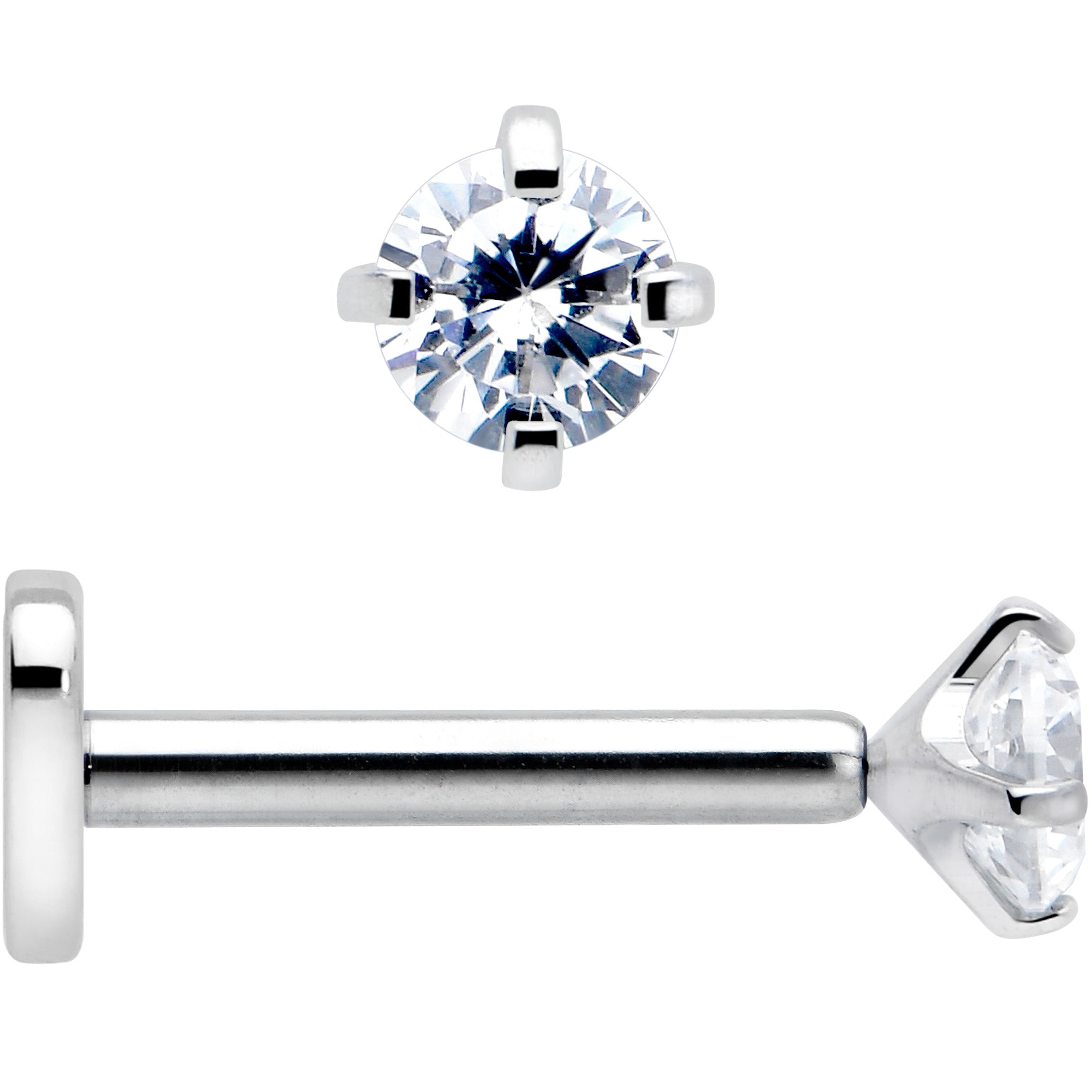 Reversible Clear CZ Heart Flatback Stud Titanium