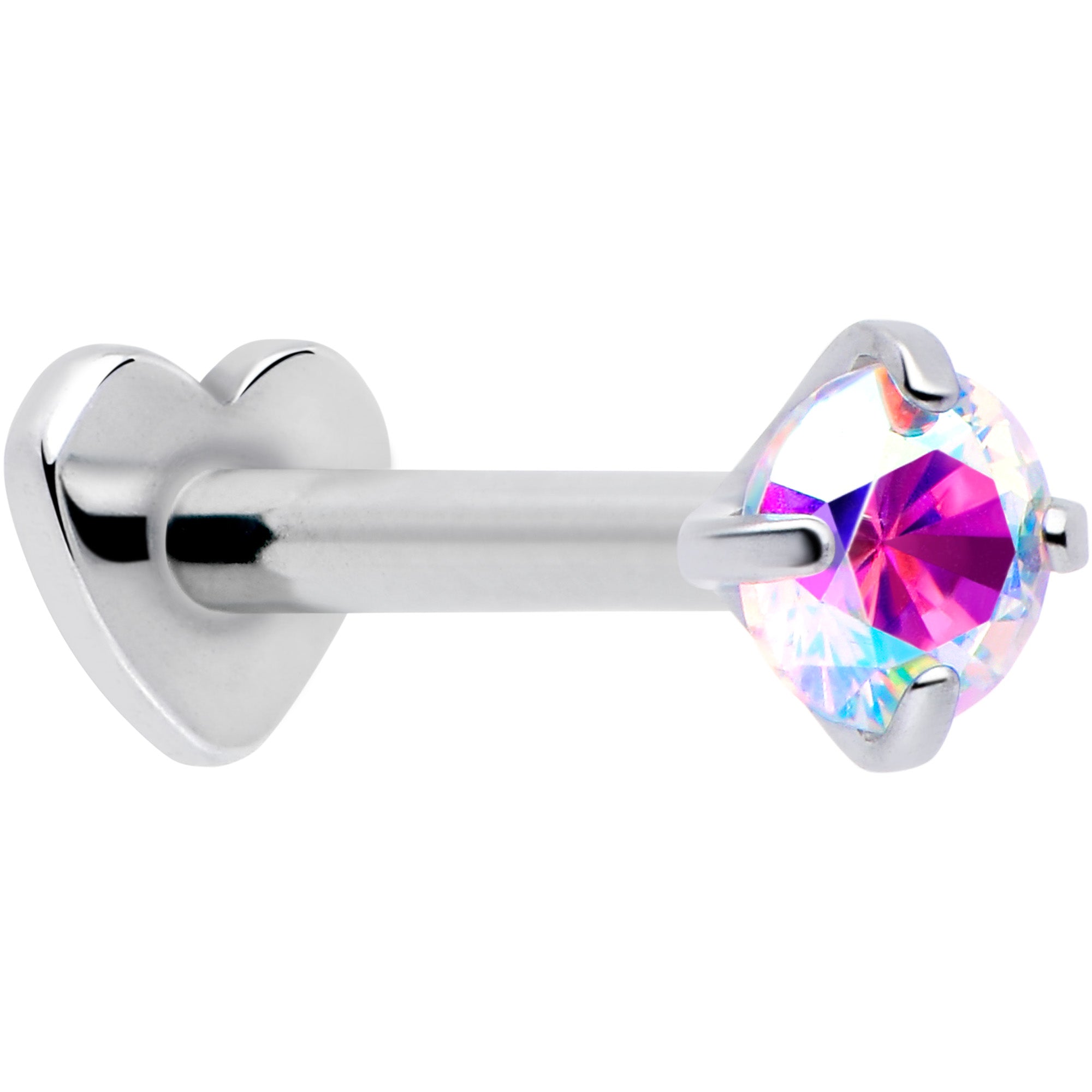 16 Gauge 5/16 Aurora CZ Titanium Threadless Heart Stud