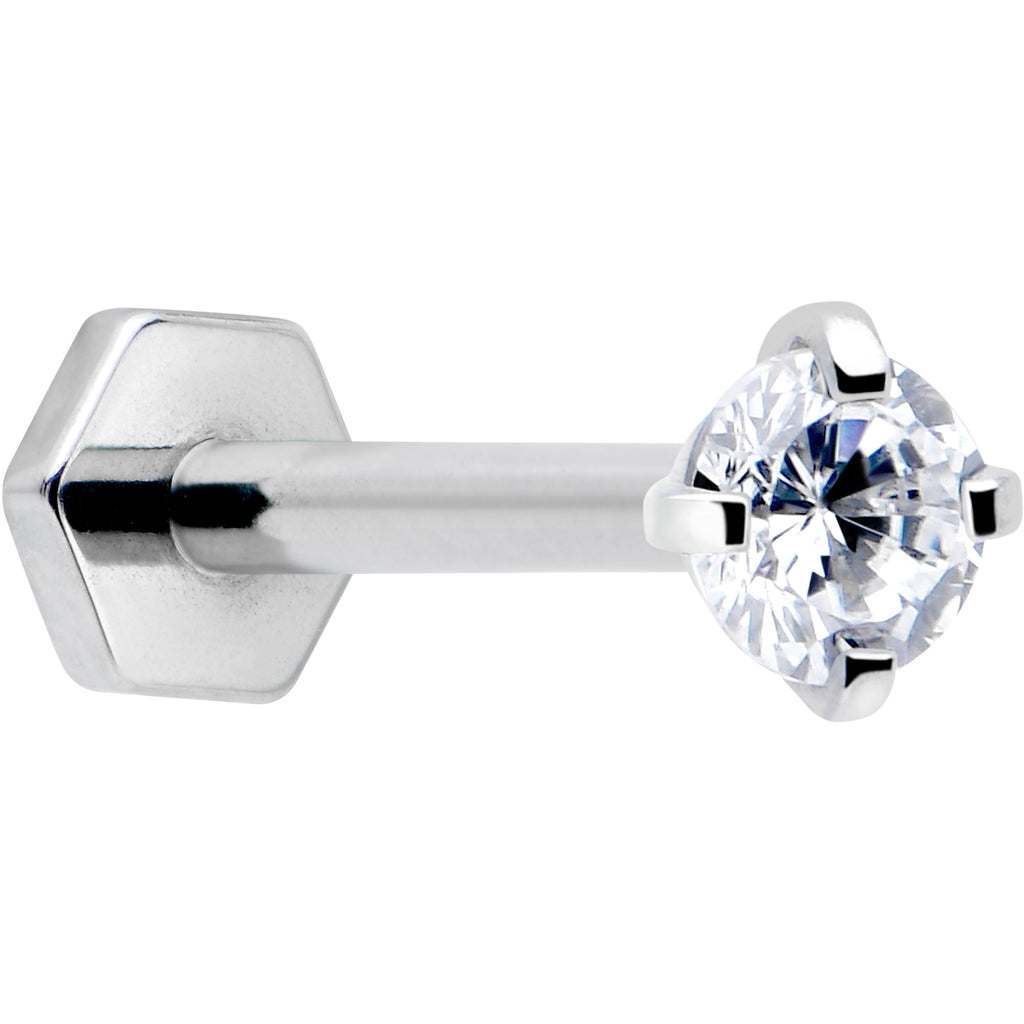 16 Gauge Clear Gem Titanium Threadless Stud