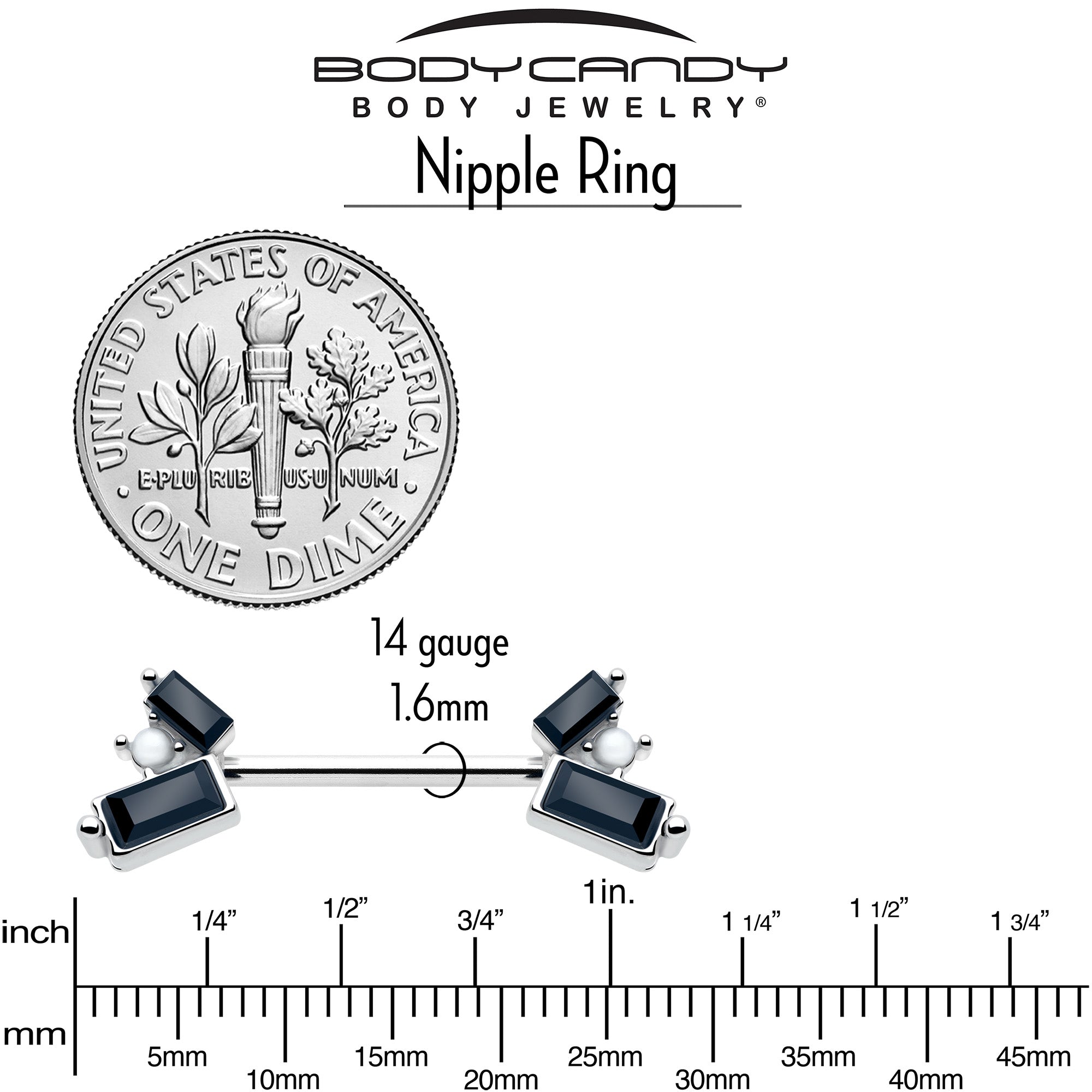 black cz gem beauty barbell nipple rings 14g