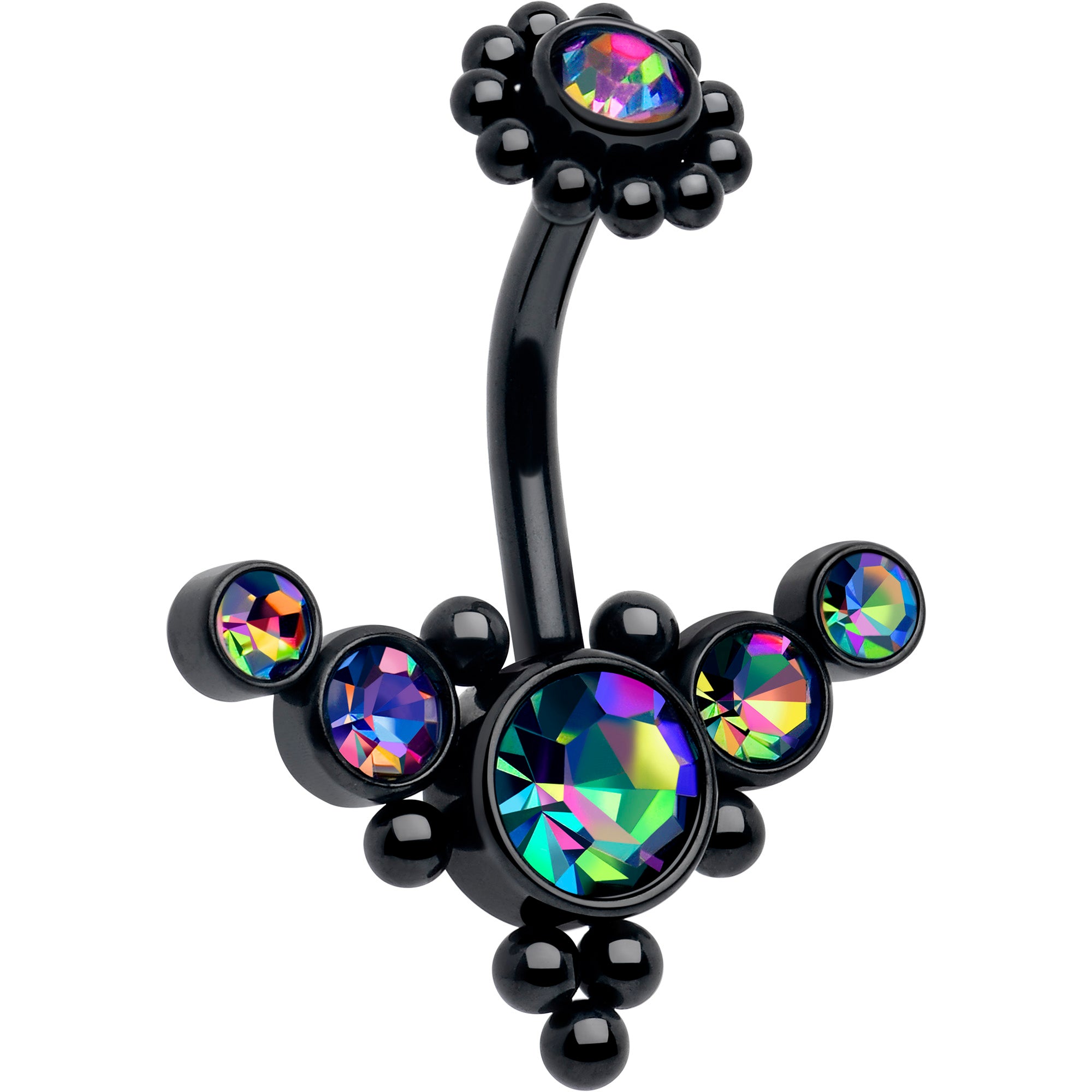 Aurora CZ gem black flower bubble belly button ring