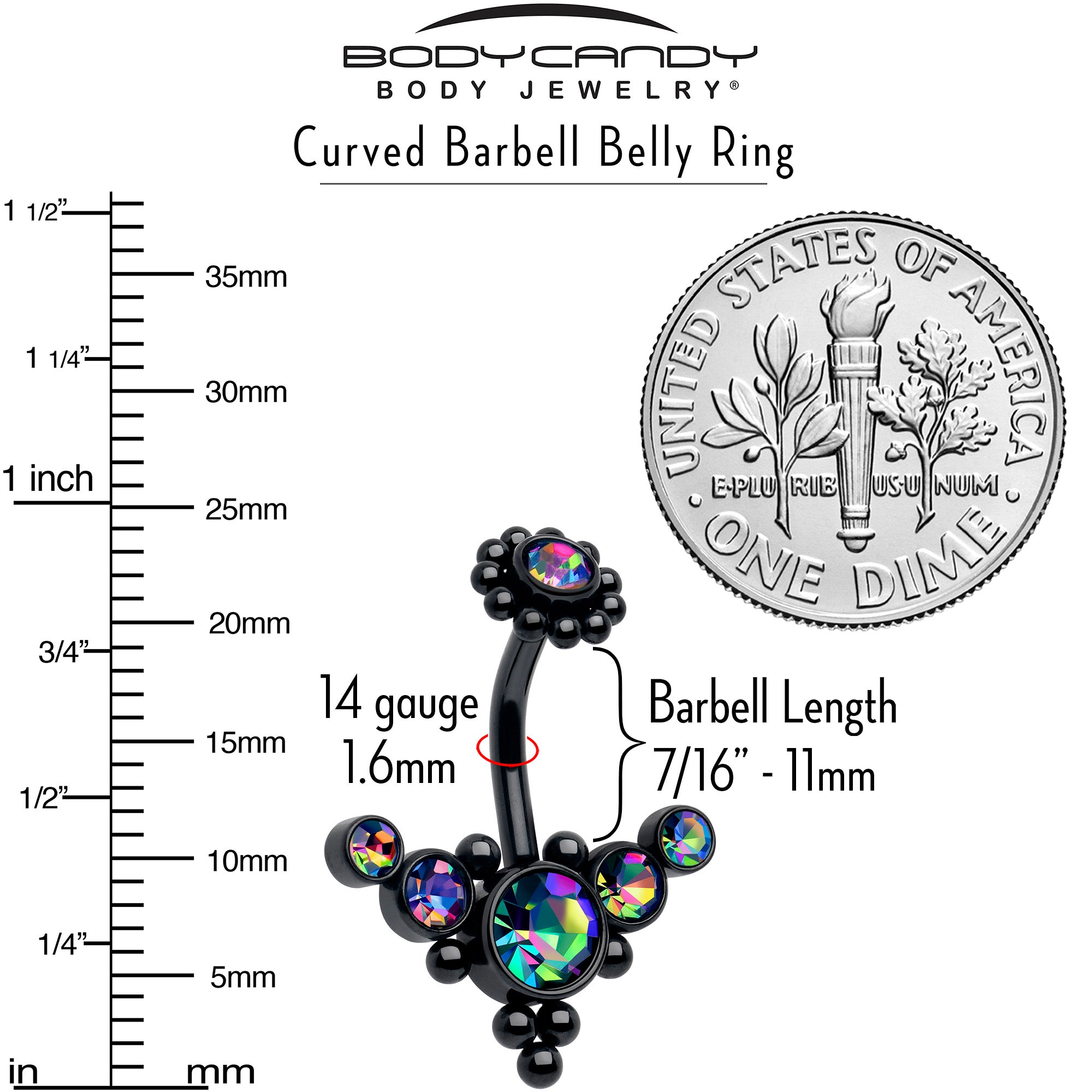 Hypoallergenic aurora CZ bubble design belly piercing