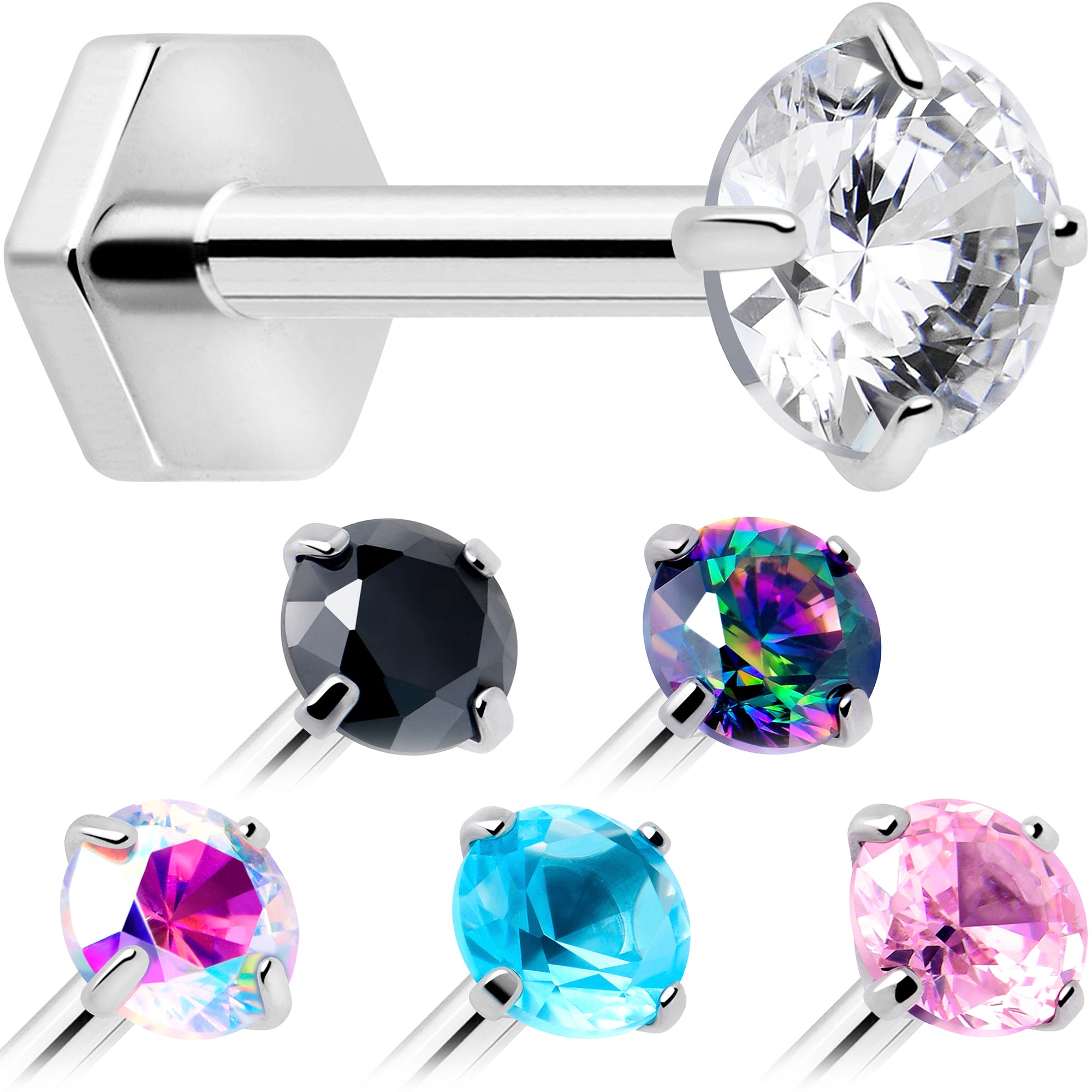 18 Gauge Aurora CZ Titanium Reversible Flatback