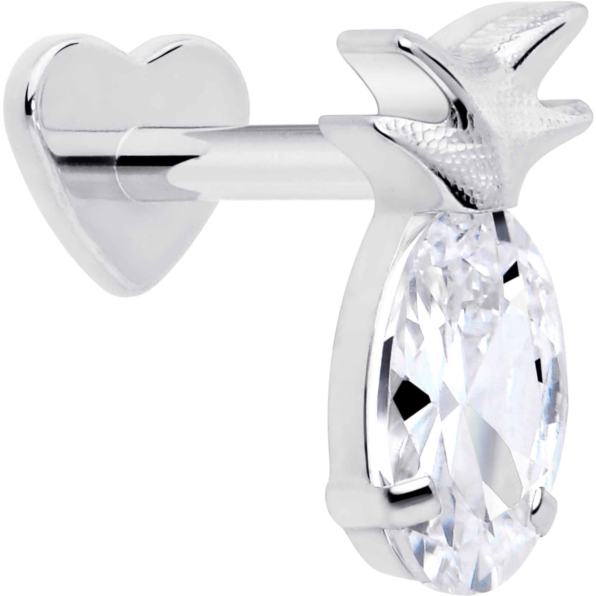 18G Gem Pinepple Implant Titanium Reversible Threadless Heart Flat Back Earring