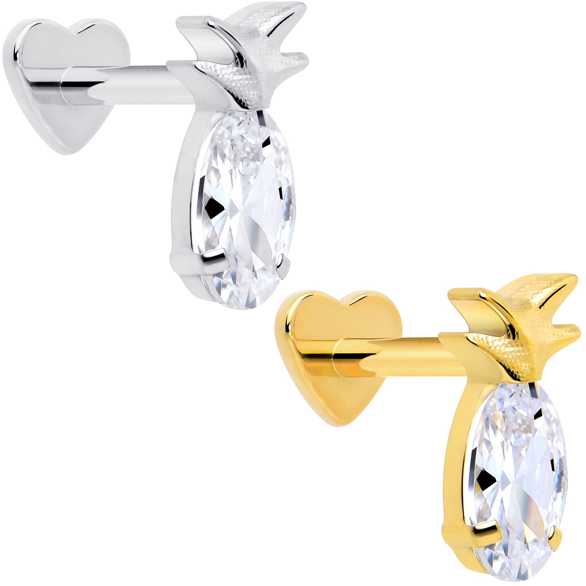 gold plated pineapple gem titanium flat back earring