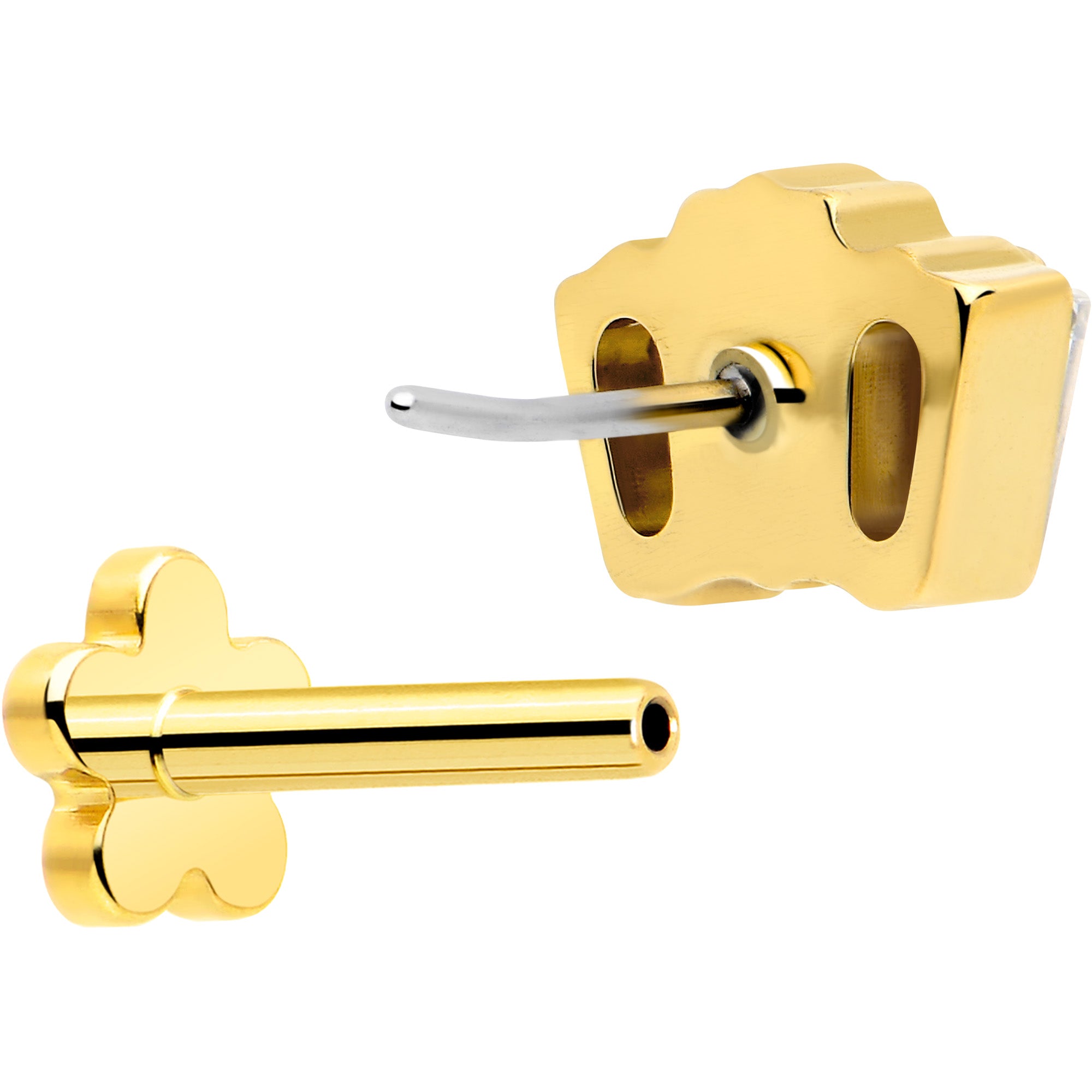 14k gold plated flower earring clear gem flat back