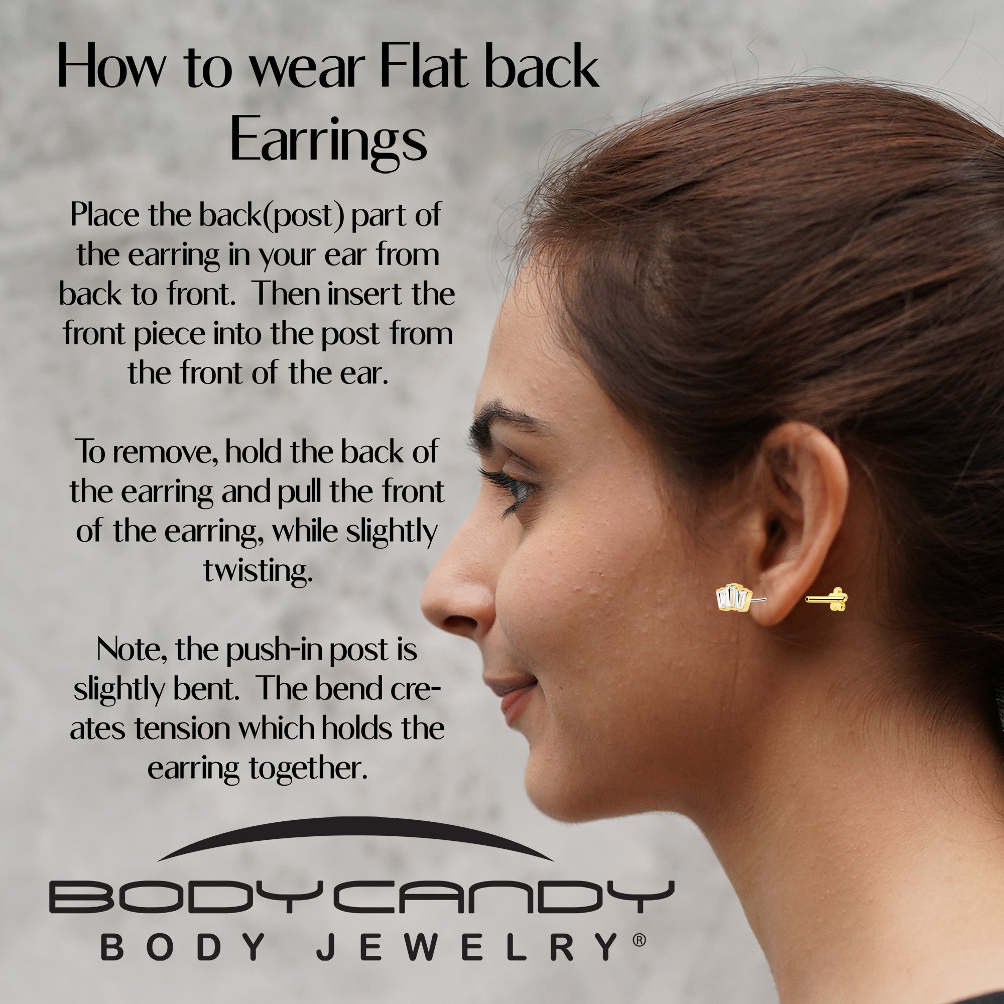 Clear gem flat back earring 14k gold plated titanium