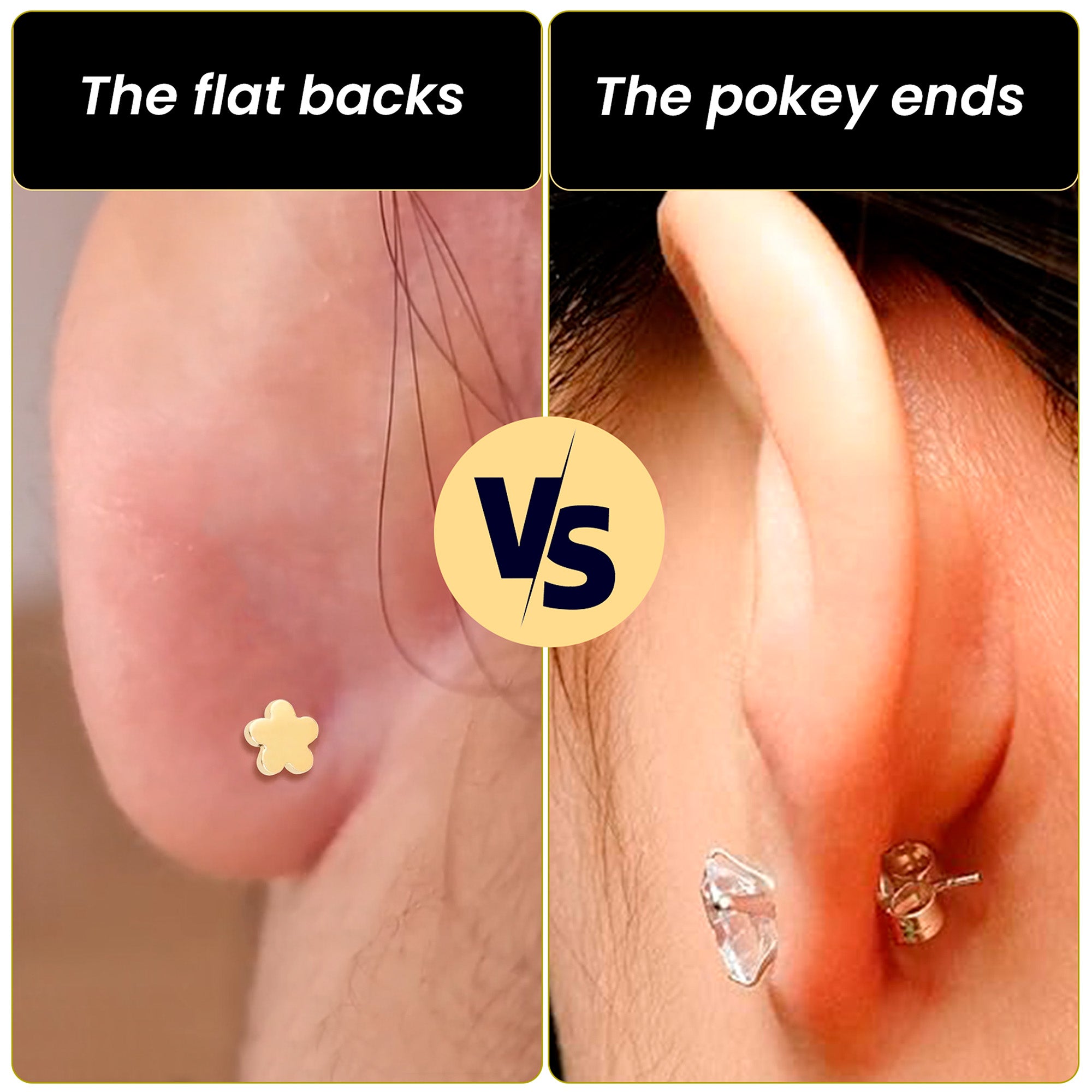 Threadless flat back flower earring clear gem gold plated