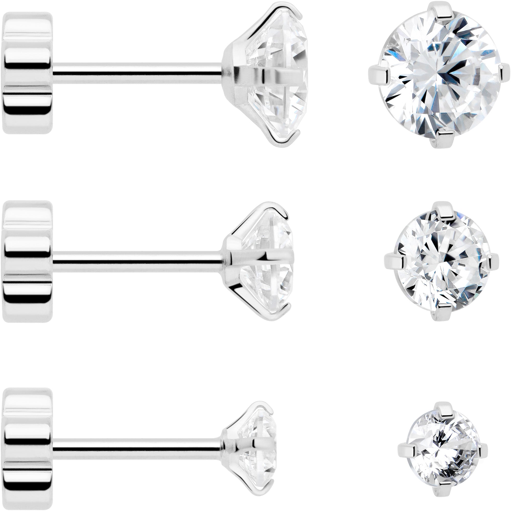 20G Clear CZ Gem Reversible Flower Flat Back Earring Set of 6