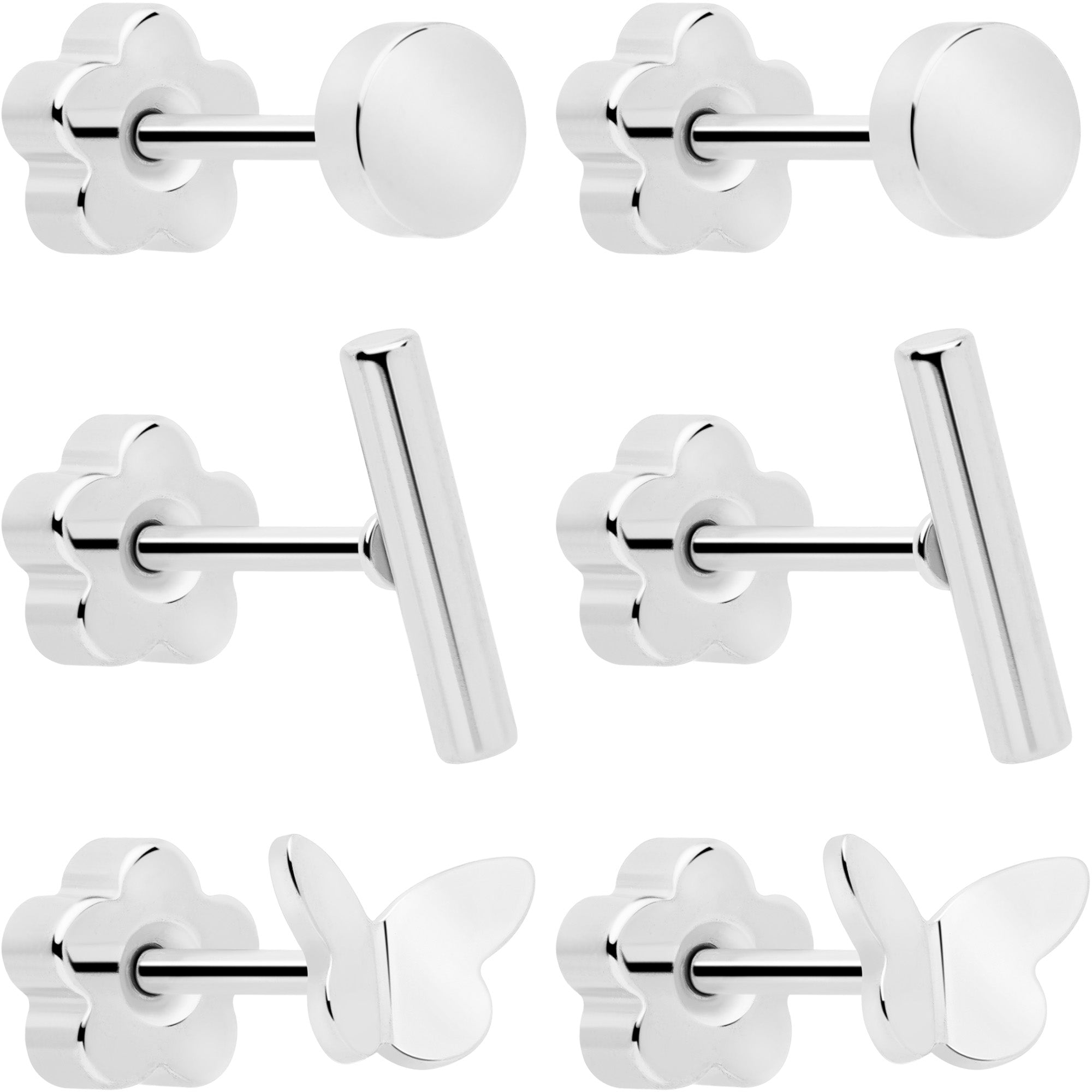 Set of 6 reversible flat back butterfly earrings