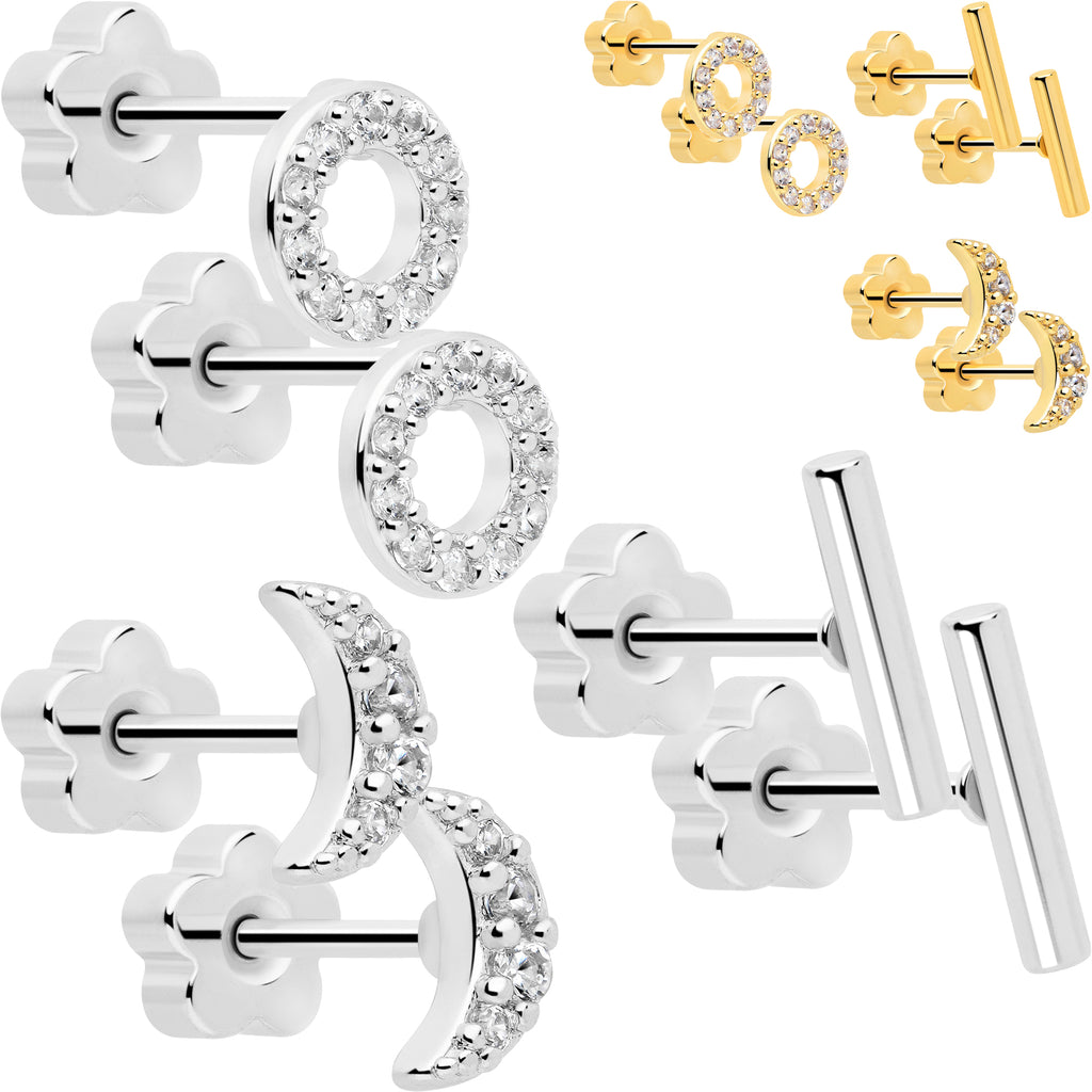 Reversible flower flat back earrings set of 6